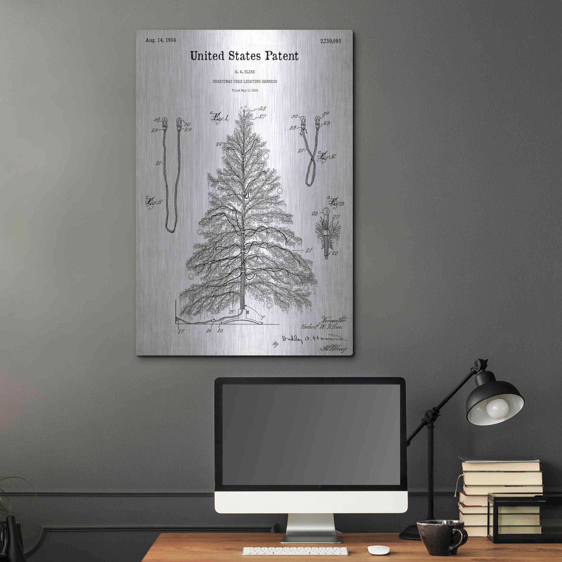 Luxe Metal Art 'Artificial Christmas Tree Blueprint Patent White' Acrylic Glass Wall Art,24x36