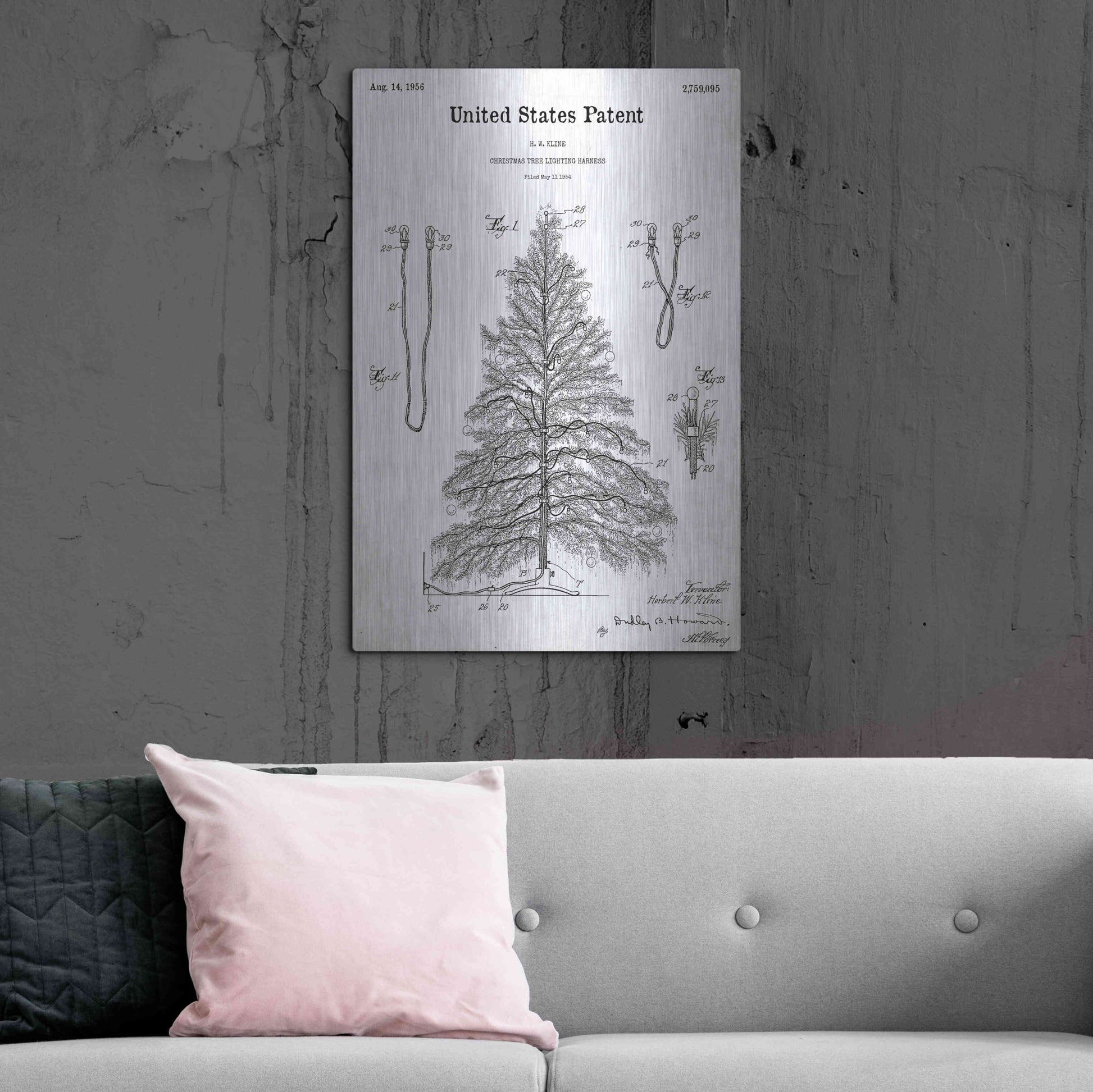 Luxe Metal Art 'Artificial Christmas Tree Blueprint Patent White' Acrylic Glass Wall Art,24x36