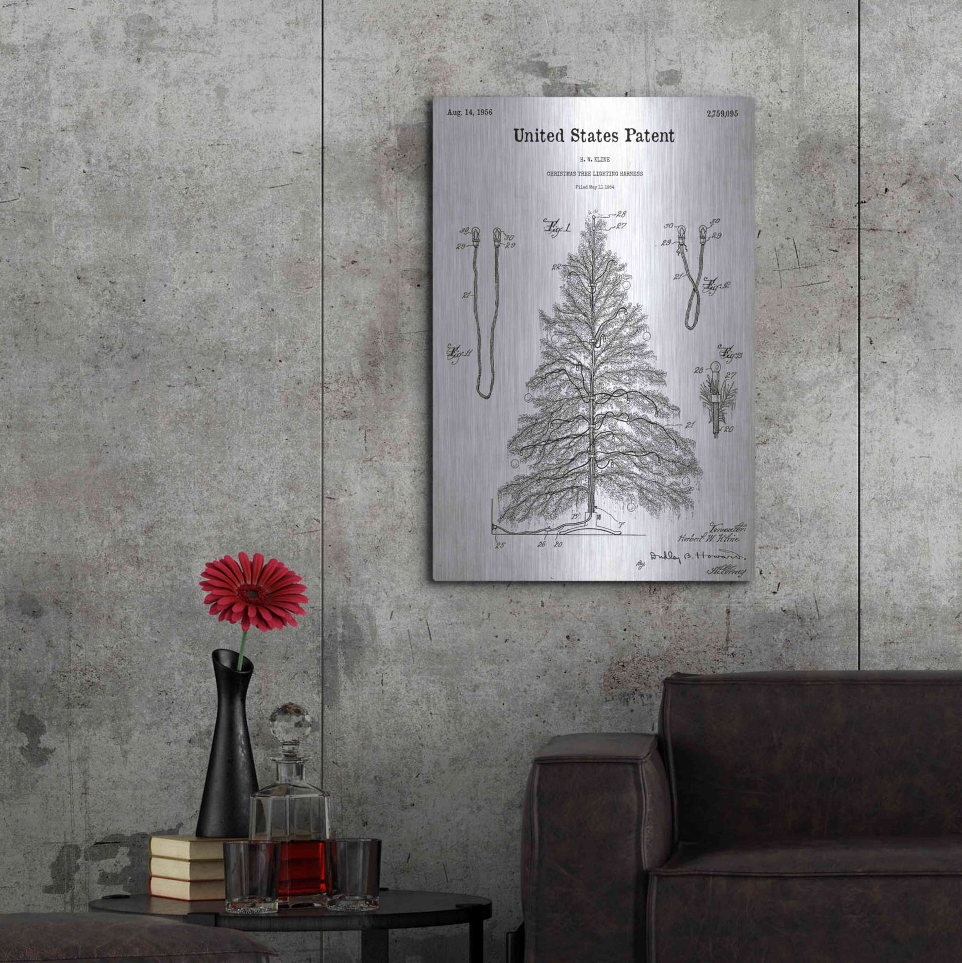 Luxe Metal Art 'Artificial Christmas Tree Blueprint Patent White' Acrylic Glass Wall Art,24x36