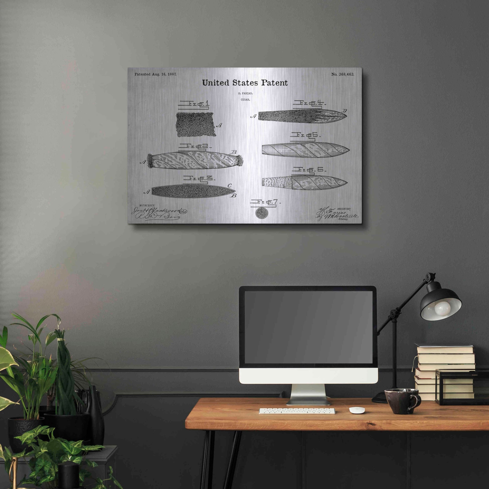 Luxe Metal Art 'Cigar Blueprint Patent White' Acrylic Glass Wall Art,36x24