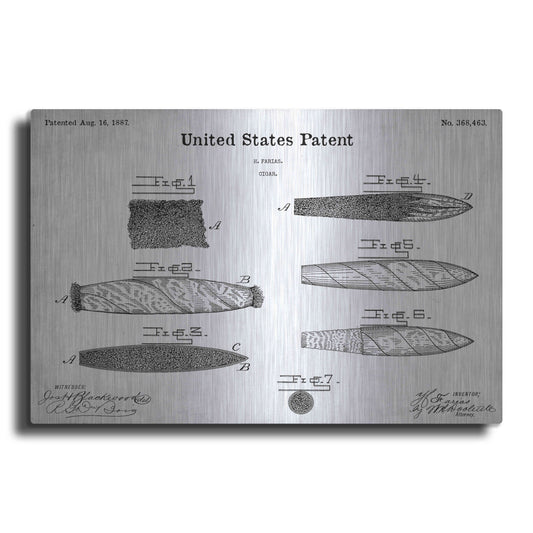 Luxe Metal Art 'Cigar Blueprint Patent White' Acrylic Glass Wall Art