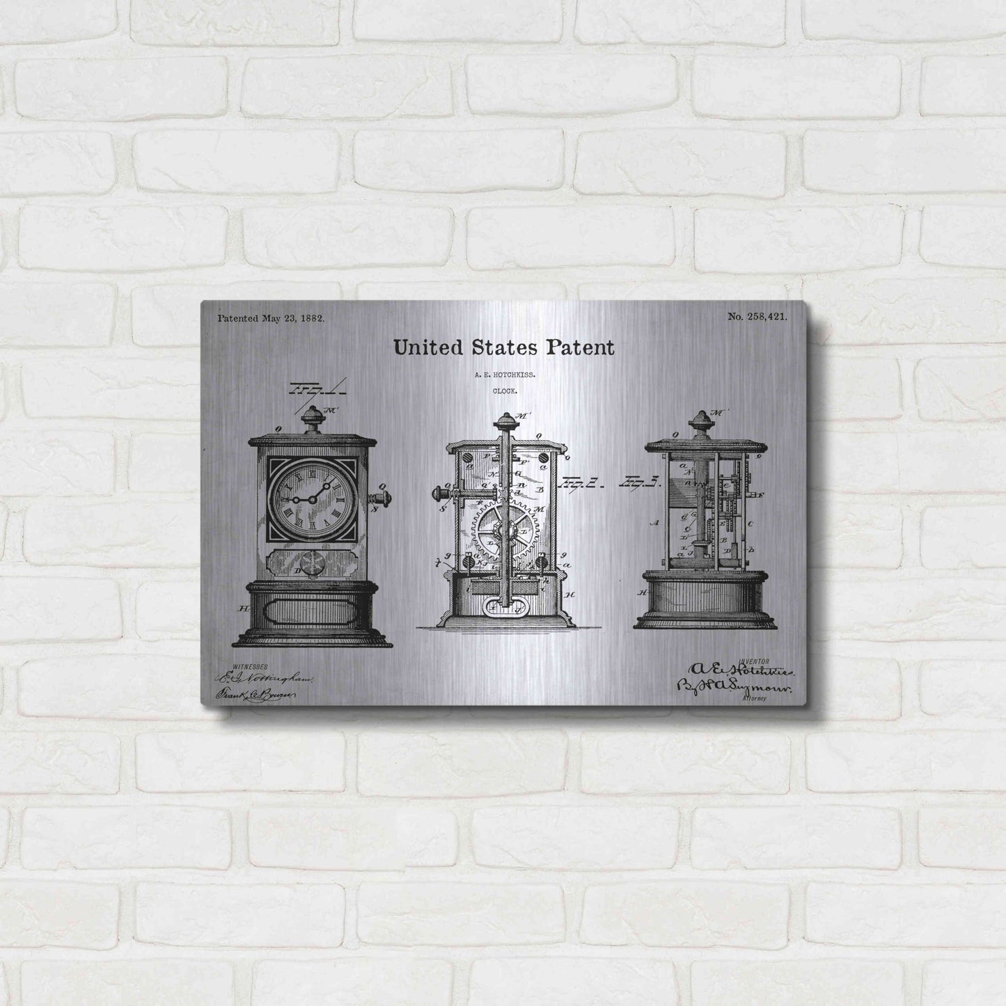 Luxe Metal Art 'Clock Blueprint Patent White' Acrylic Glass Wall Art,24x16