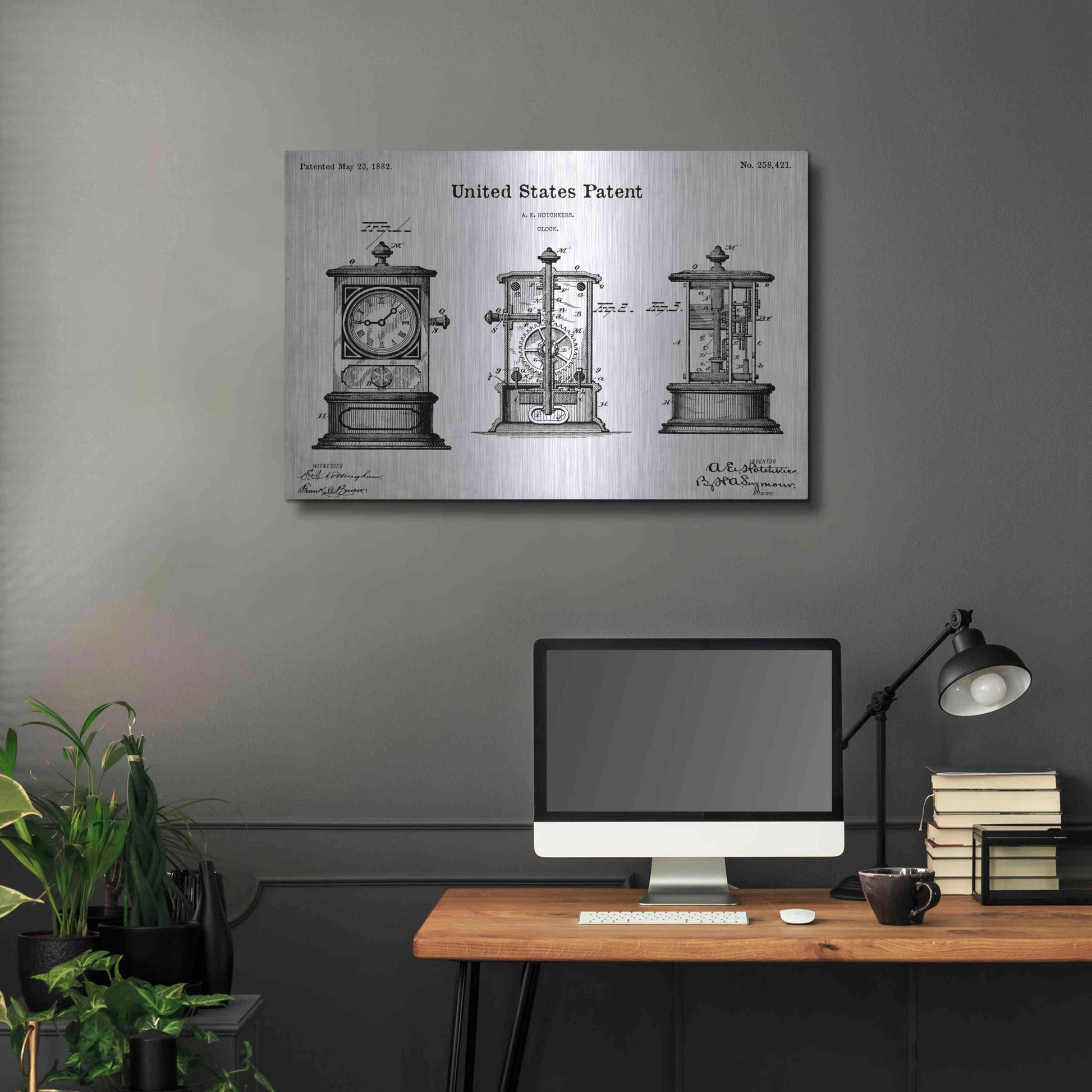 Luxe Metal Art 'Clock Blueprint Patent White' Acrylic Glass Wall Art,36x24