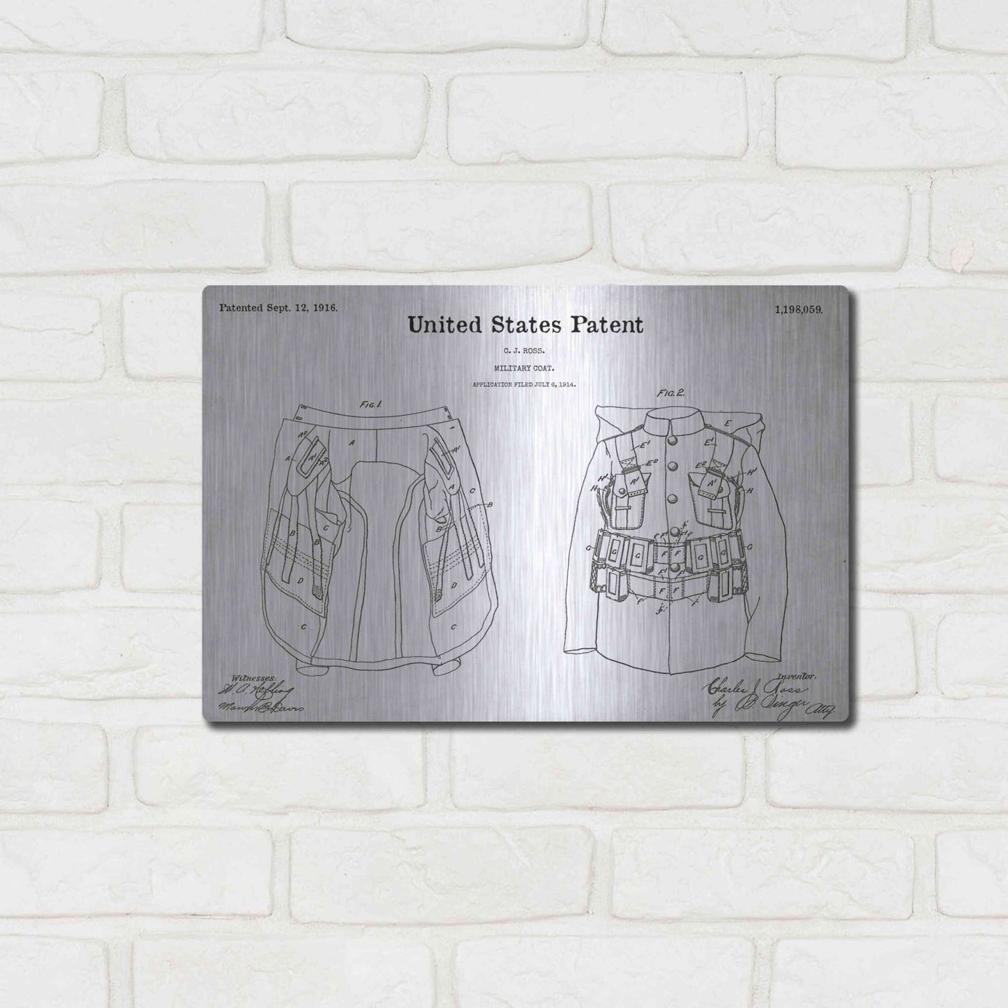 Luxe Metal Art 'Military Coat Blueprint Patent White' Acrylic Glass Wall Art,16x12