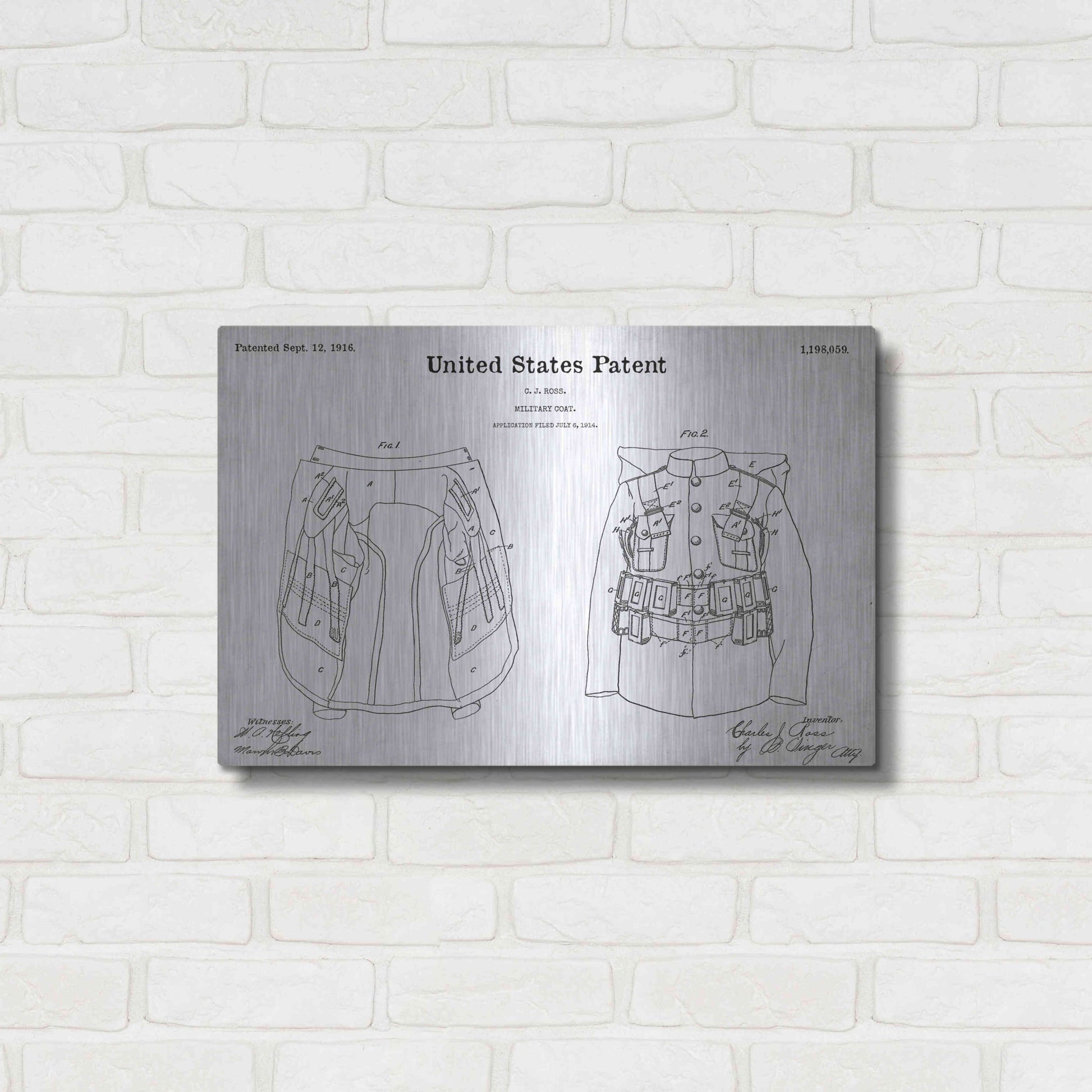 Luxe Metal Art 'Military Coat Blueprint Patent White' Acrylic Glass Wall Art,24x16