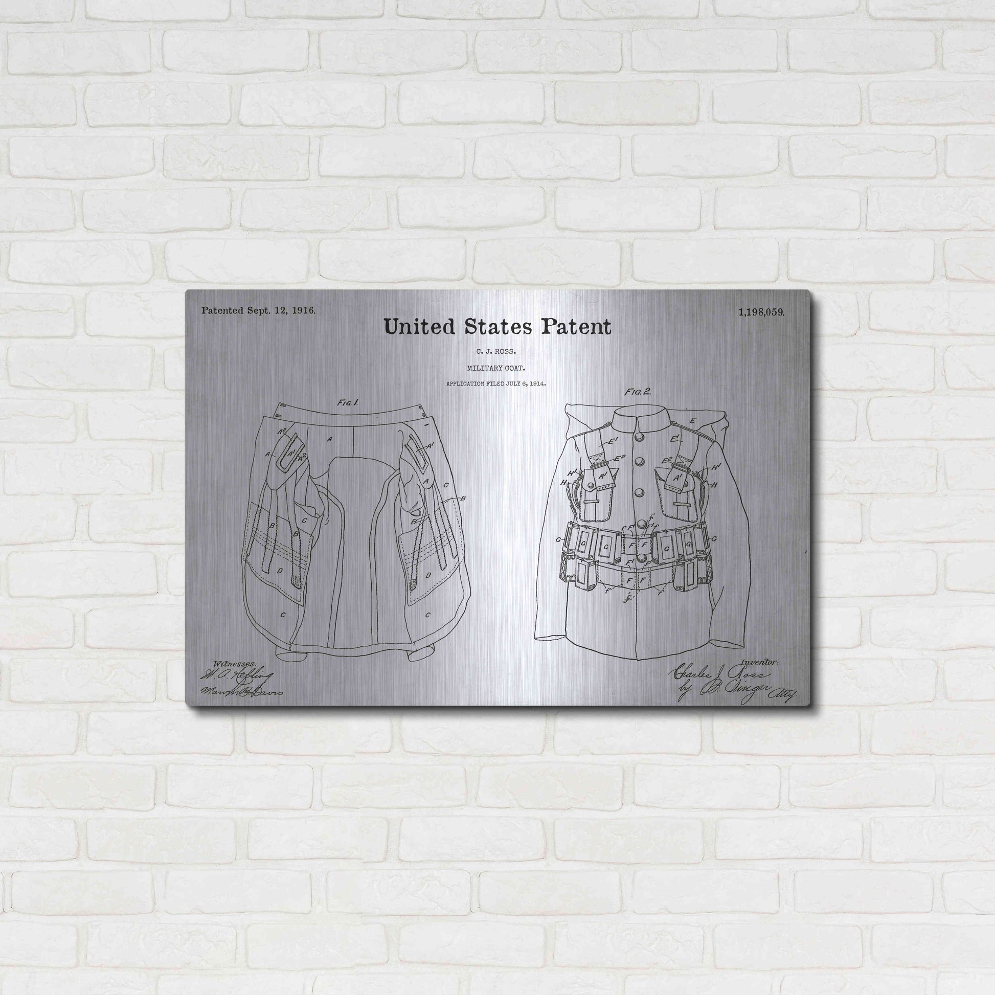 Luxe Metal Art 'Military Coat Blueprint Patent White' Acrylic Glass Wall Art,36x24