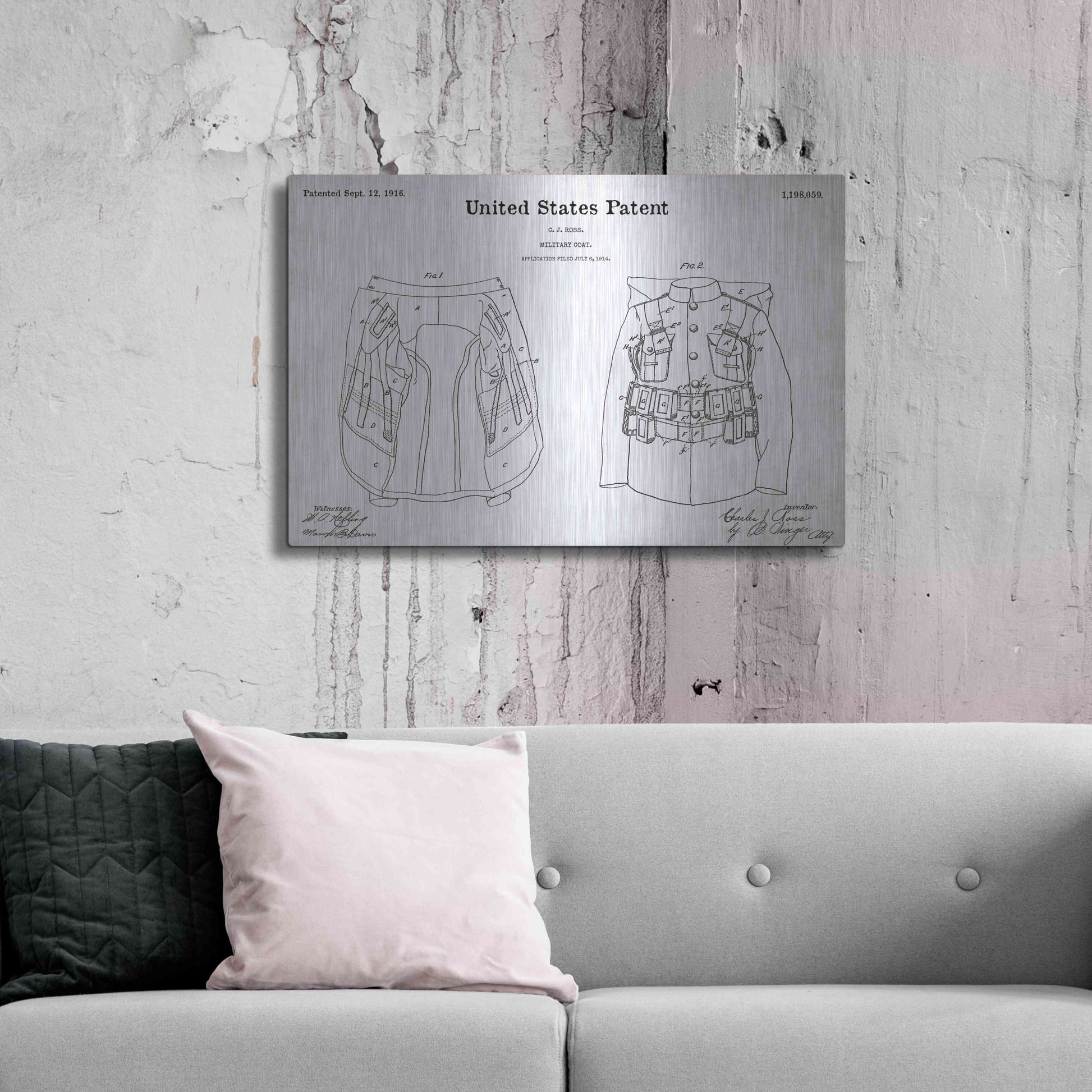 Luxe Metal Art 'Military Coat Blueprint Patent White' Acrylic Glass Wall Art,36x24