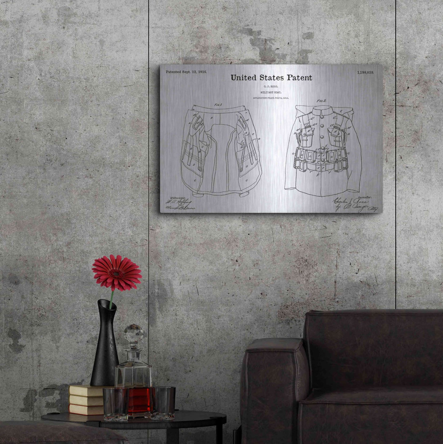 Luxe Metal Art 'Military Coat Blueprint Patent White' Acrylic Glass Wall Art,36x24