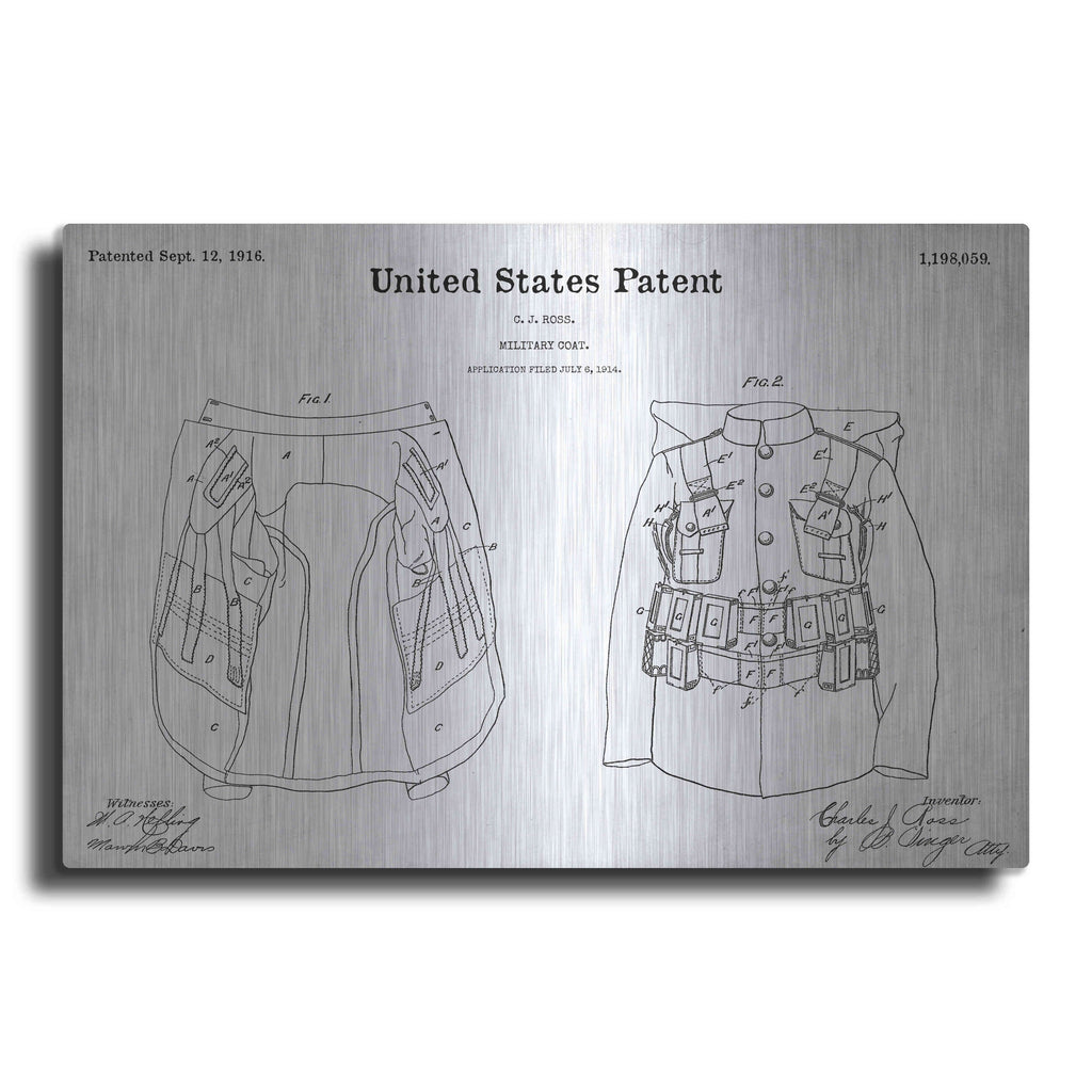 Luxe Metal Art 'Military Coat Blueprint Patent White' Metal Wall Art