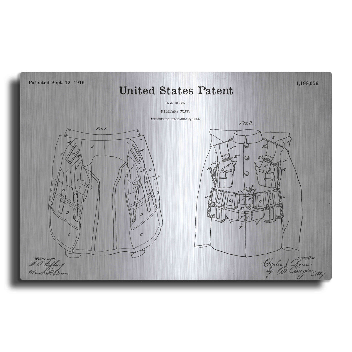 Luxe Metal Art 'Military Coat Blueprint Patent White' Metal Wall Art