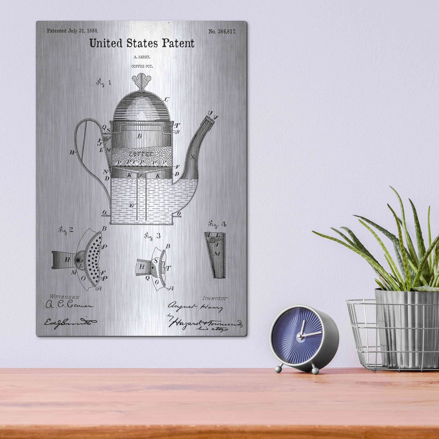 Luxe Metal Art 'Coffee Pot Blueprint Patent White' Acrylic Glass Wall Art,12x16