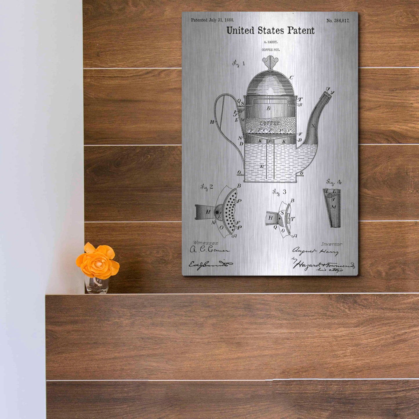 Luxe Metal Art 'Coffee Pot Blueprint Patent White' Acrylic Glass Wall Art,12x16