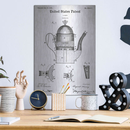 Luxe Metal Art 'Coffee Pot Blueprint Patent White' Acrylic Glass Wall Art,12x16