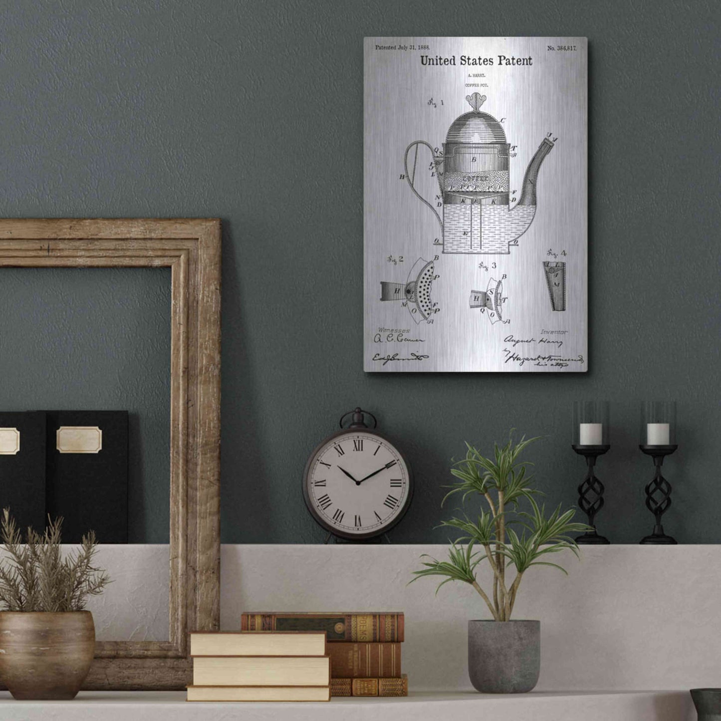 Luxe Metal Art 'Coffee Pot Blueprint Patent White' Acrylic Glass Wall Art,12x16