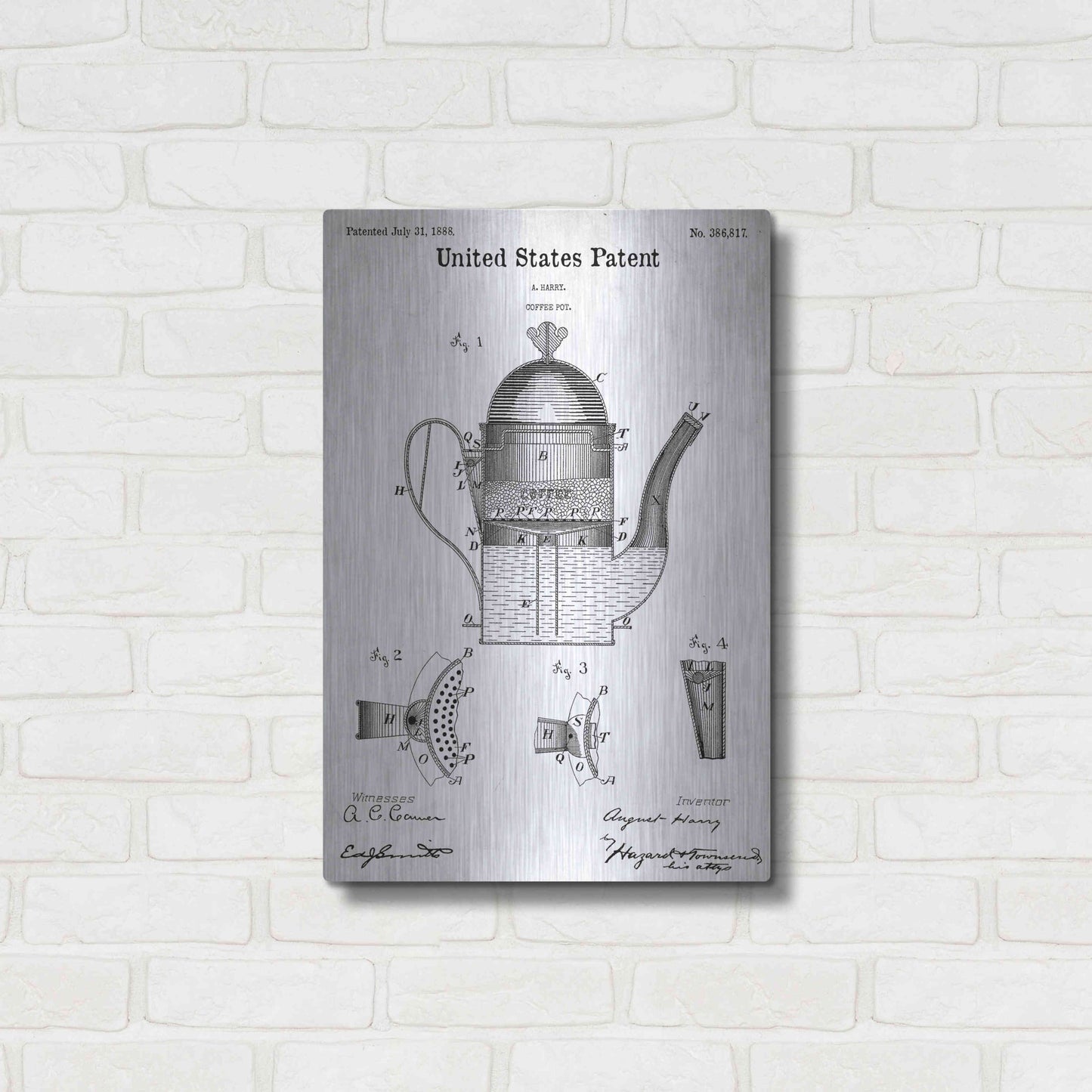 Luxe Metal Art 'Coffee Pot Blueprint Patent White' Acrylic Glass Wall Art,16x24