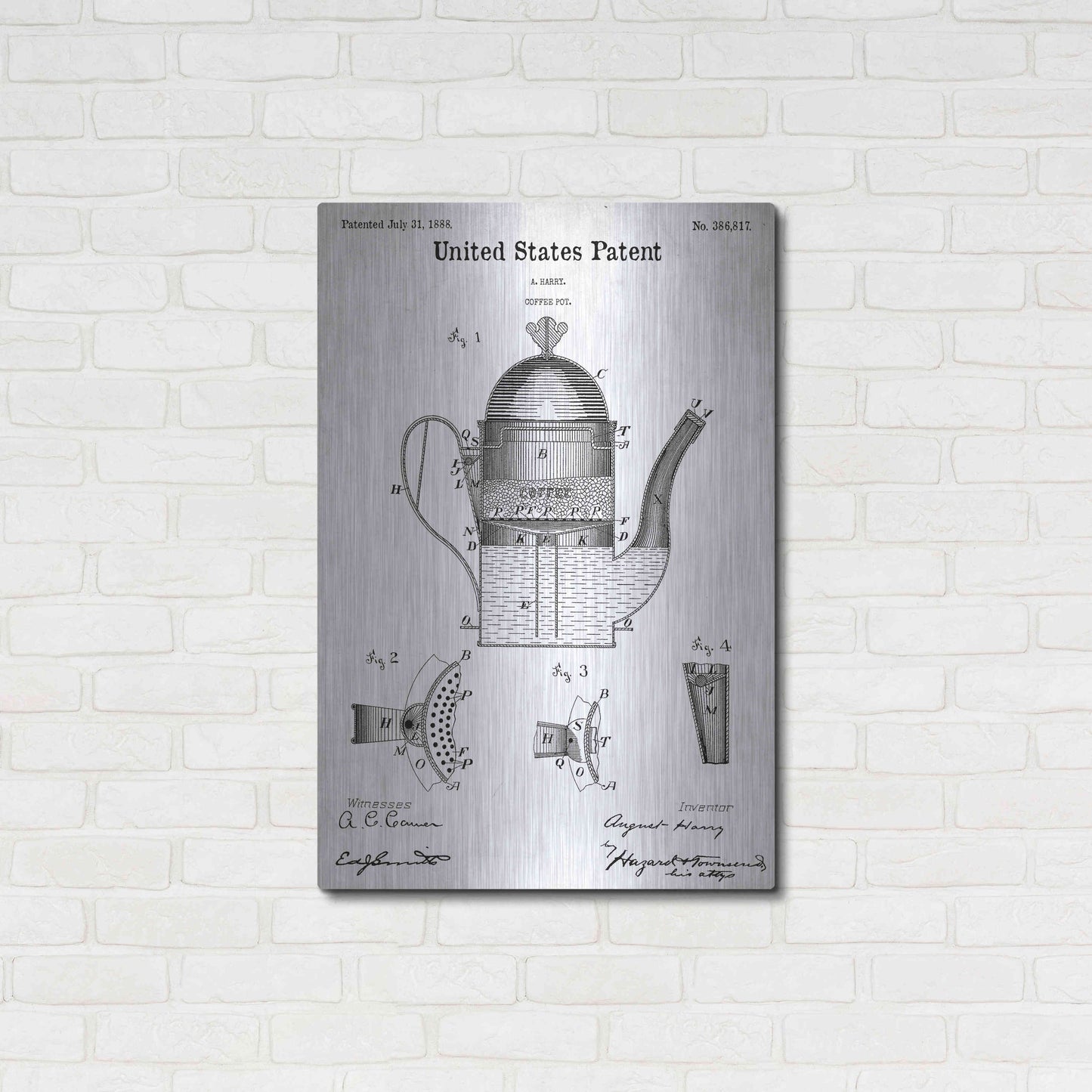 Luxe Metal Art 'Coffee Pot Blueprint Patent White' Acrylic Glass Wall Art,24x36