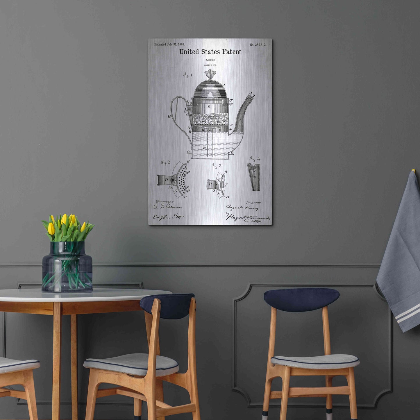 Luxe Metal Art 'Coffee Pot Blueprint Patent White' Acrylic Glass Wall Art,24x36