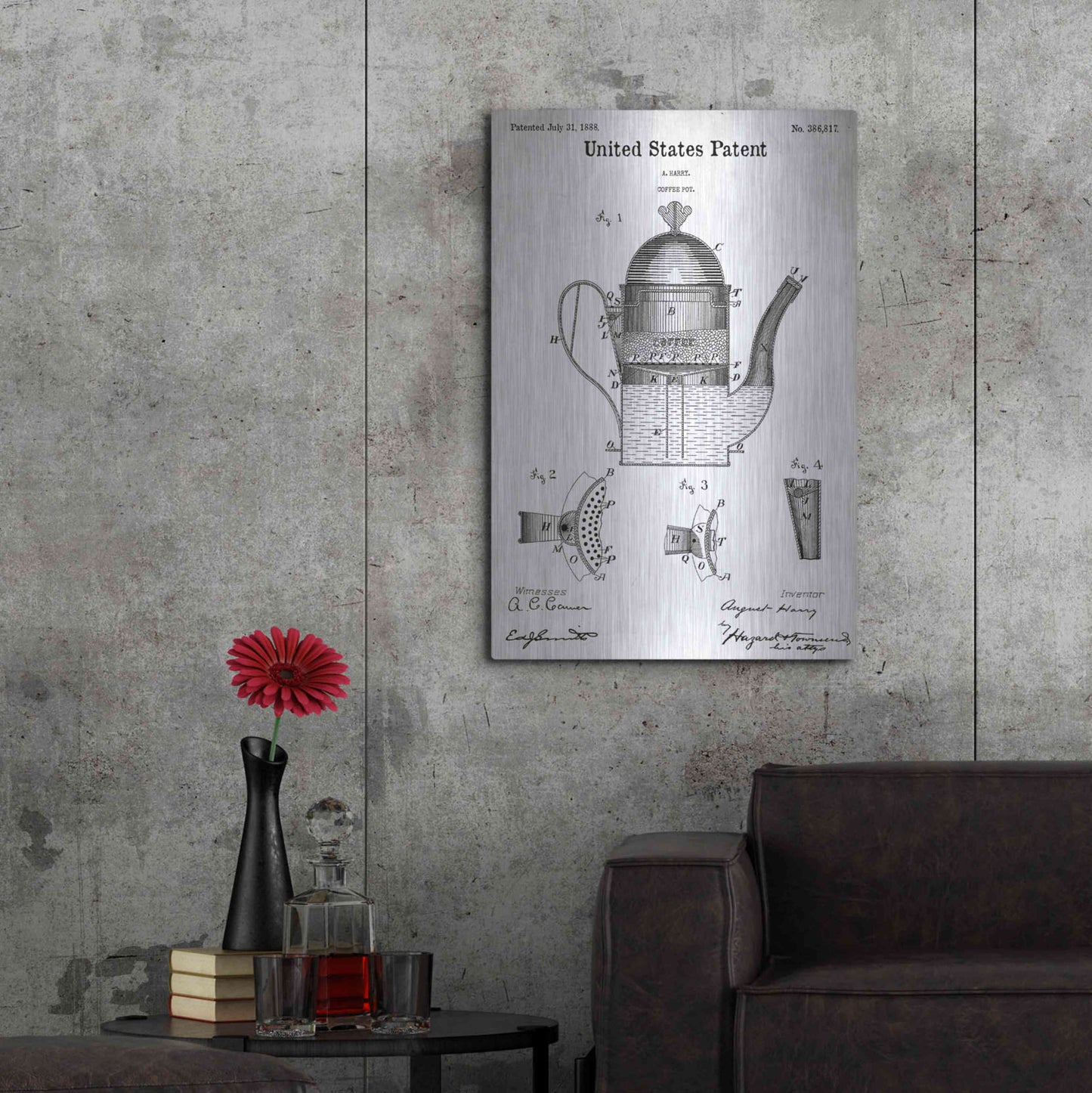 Luxe Metal Art 'Coffee Pot Blueprint Patent White' Acrylic Glass Wall Art,24x36