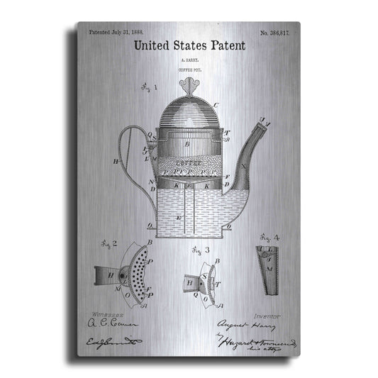 Luxe Metal Art 'Coffee Pot Blueprint Patent White' Acrylic Glass Wall Art