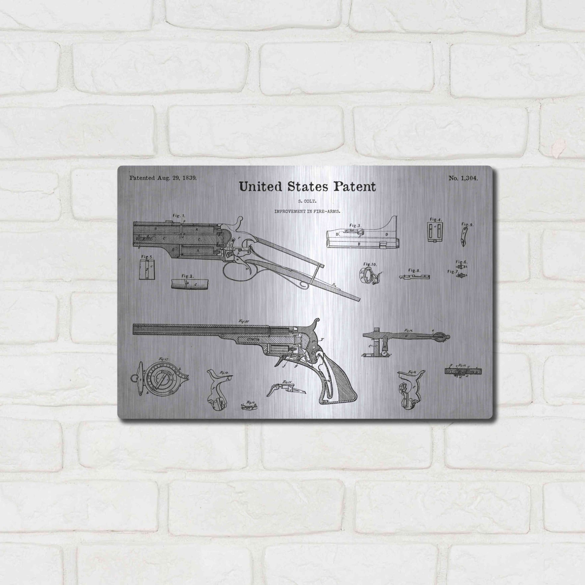 Luxe Metal Art 'Colt Revolver Blueprint Patent White' Acrylic Glass Wall Art,16x12