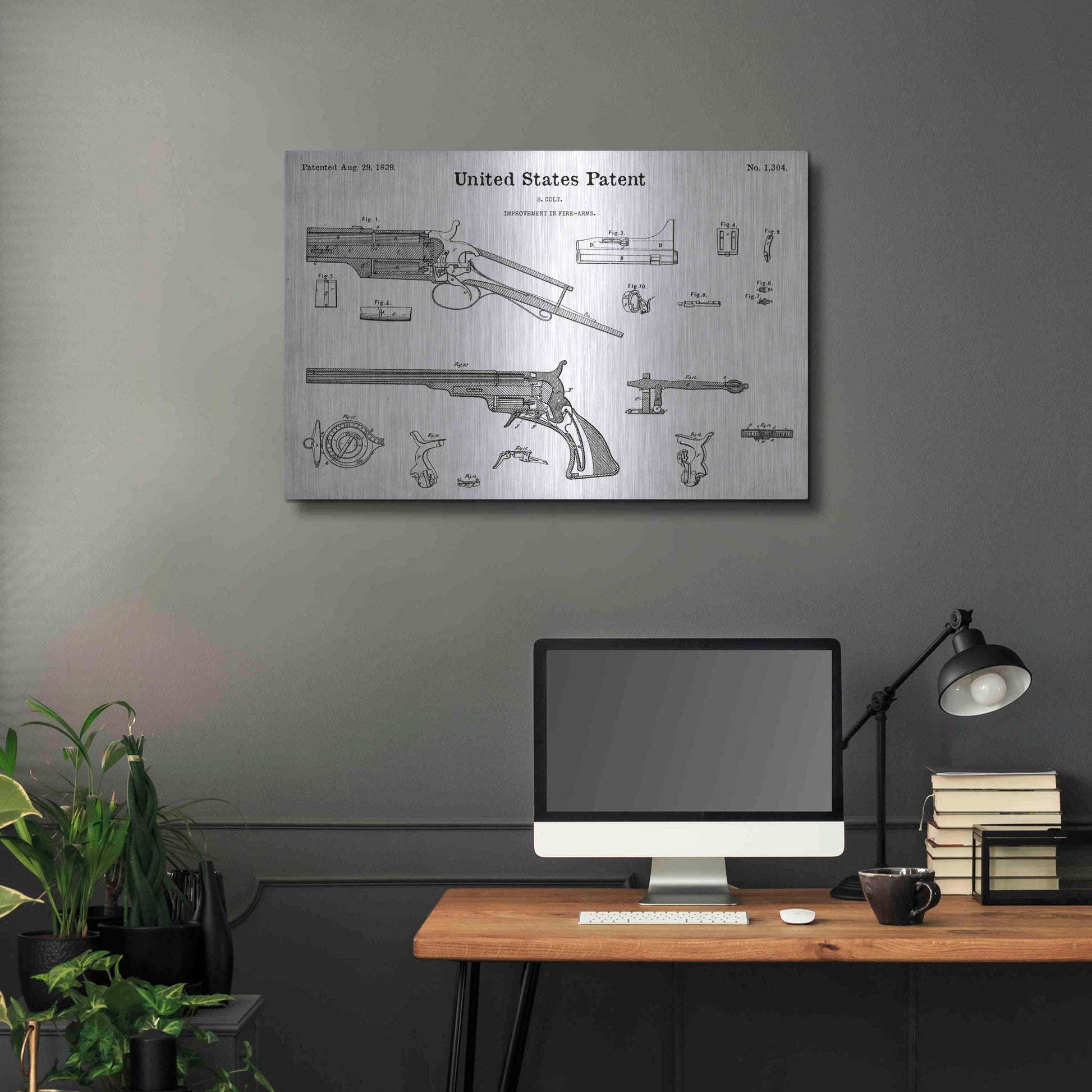 Luxe Metal Art 'Colt Revolver Blueprint Patent White' Acrylic Glass Wall Art,36x24