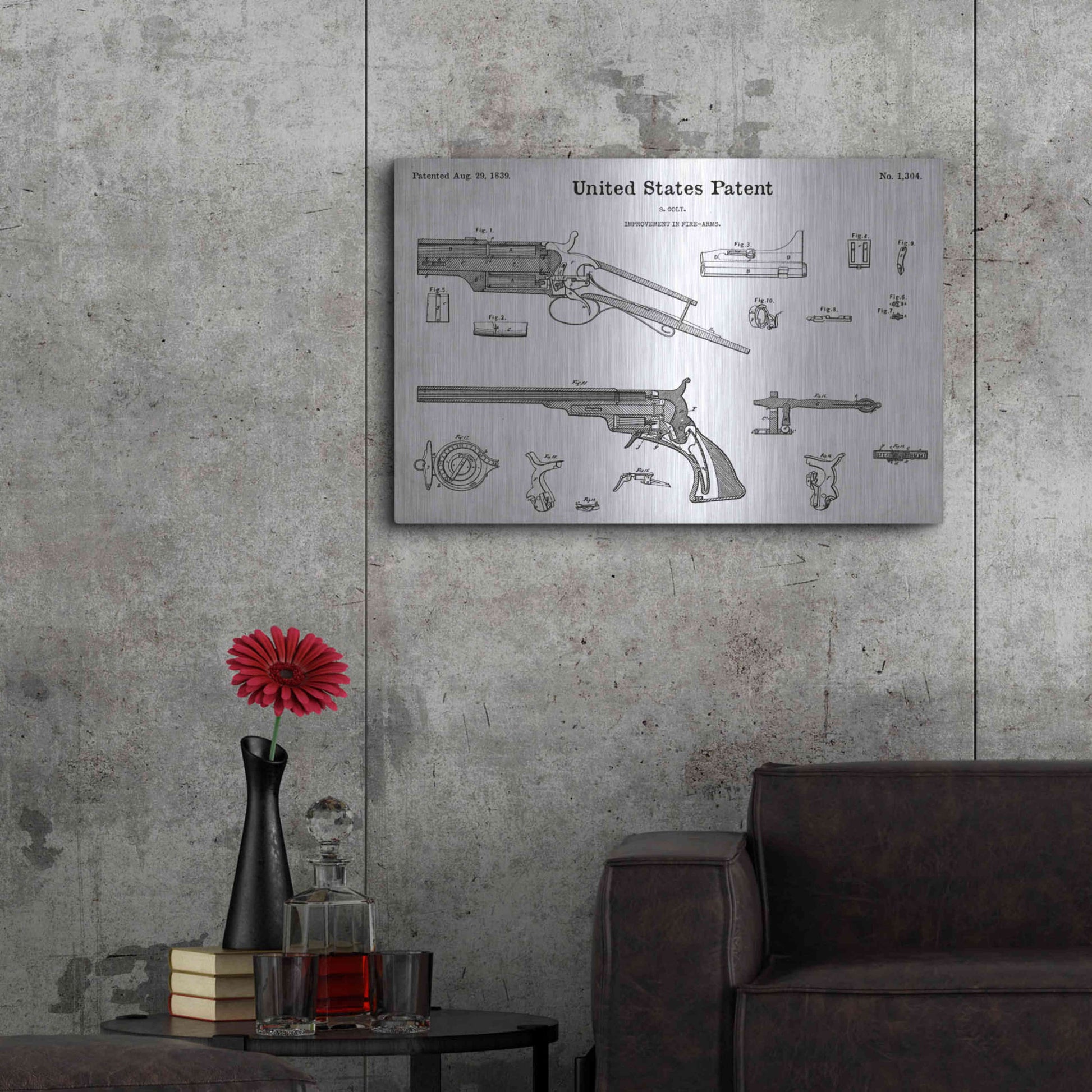 Luxe Metal Art 'Colt Revolver Blueprint Patent White' Acrylic Glass Wall Art,36x24