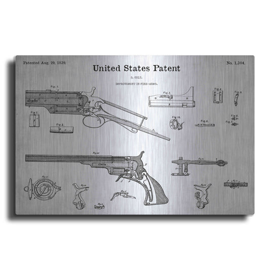 Luxe Metal Art 'Colt Revolver Blueprint Patent White' Acrylic Glass Wall Art