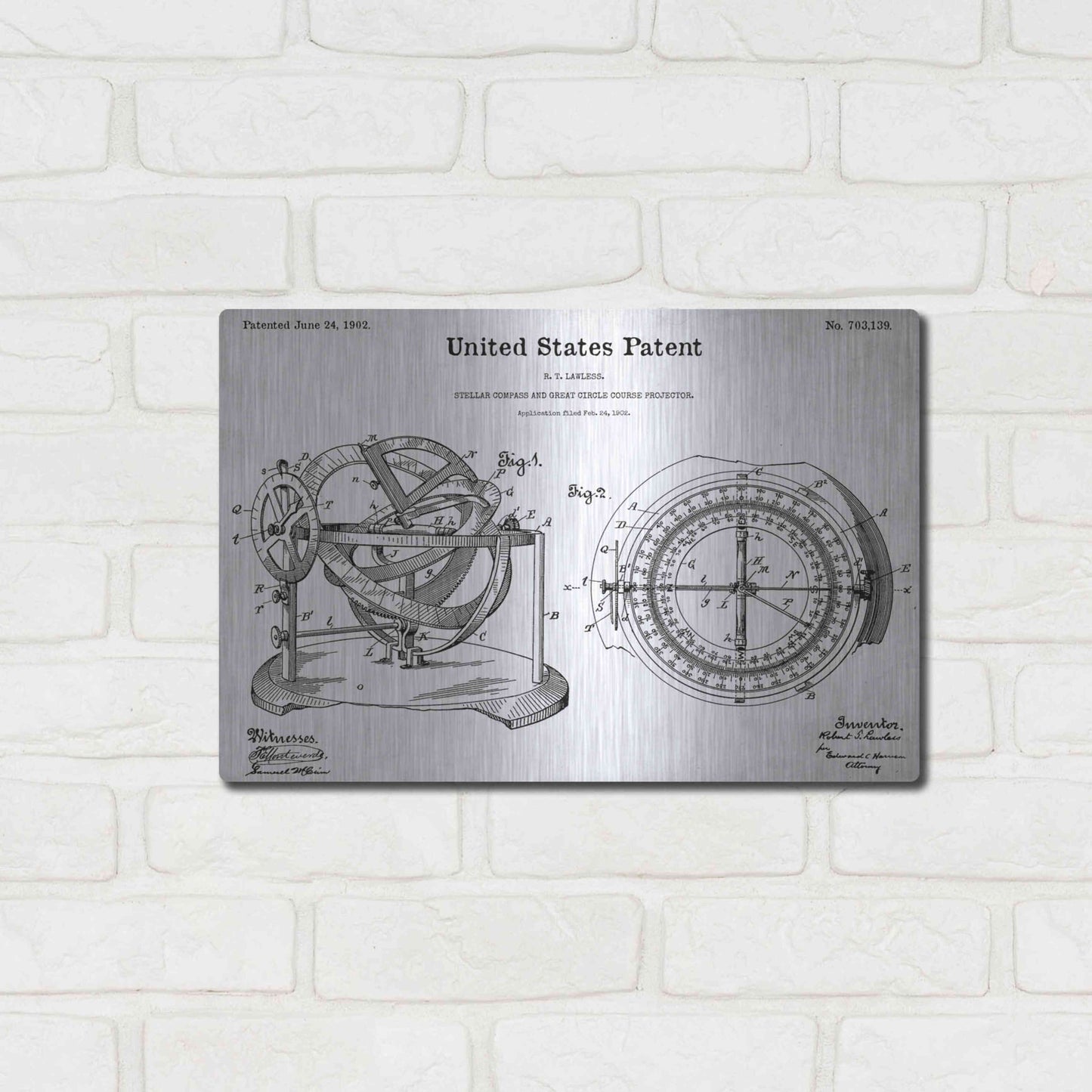 Luxe Metal Art 'Stellar Compass Blueprint Patent White' Acrylic Glass Wall Art,16x12