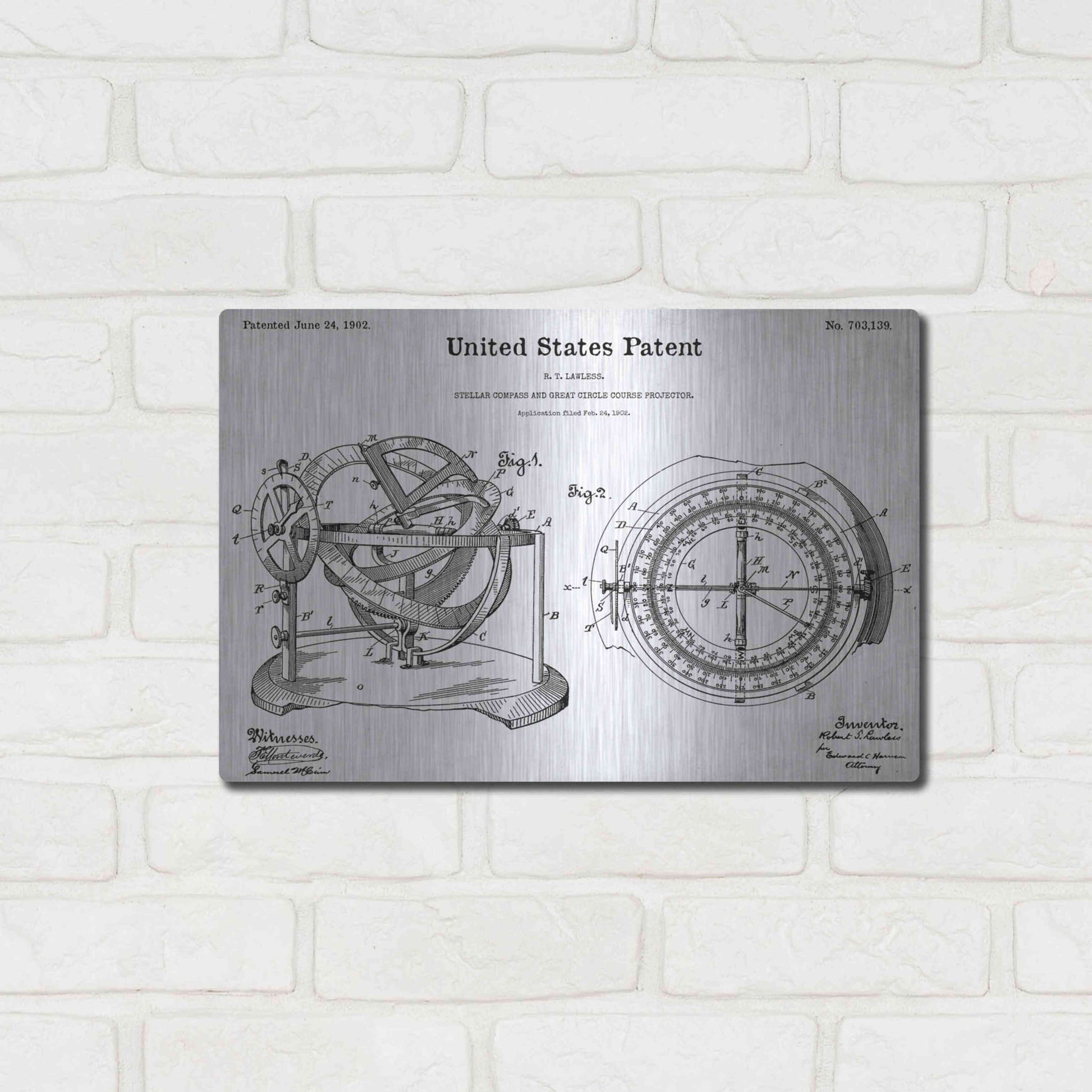 Luxe Metal Art 'Stellar Compass Blueprint Patent White' Acrylic Glass Wall Art,16x12