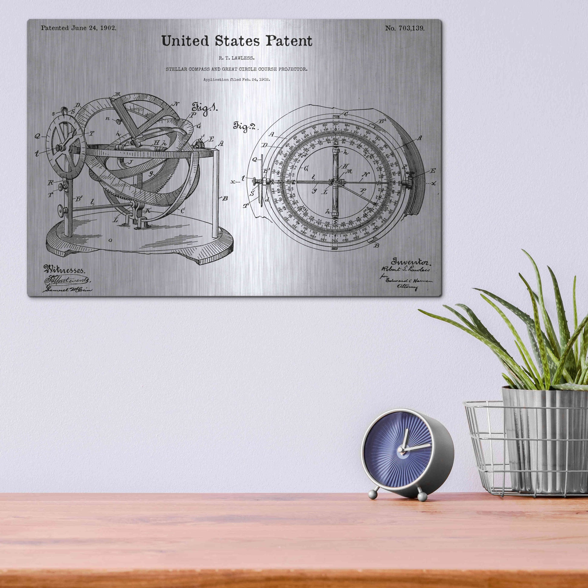 Luxe Metal Art 'Stellar Compass Blueprint Patent White' Acrylic Glass Wall Art,16x12