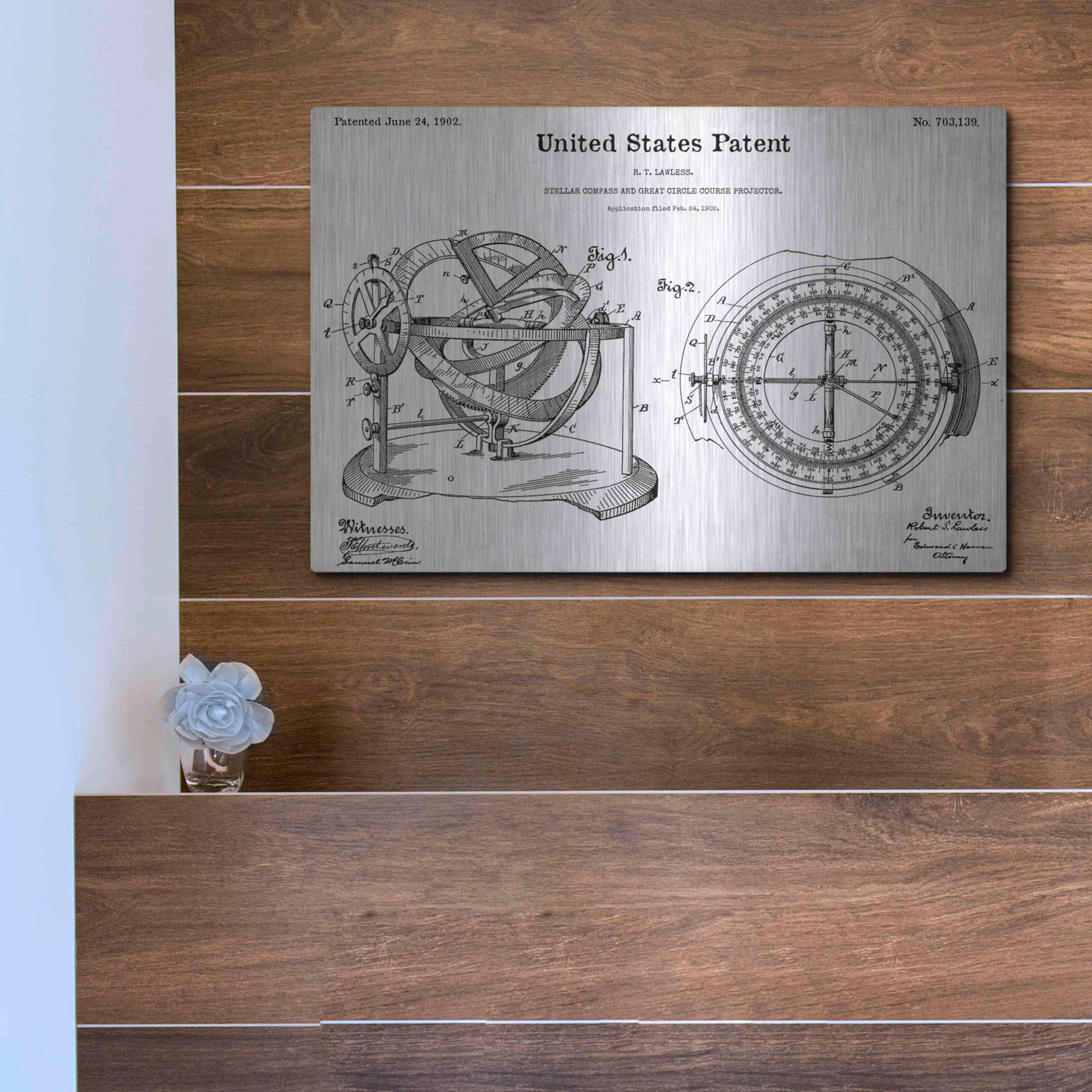 Luxe Metal Art 'Stellar Compass Blueprint Patent White' Acrylic Glass Wall Art,16x12