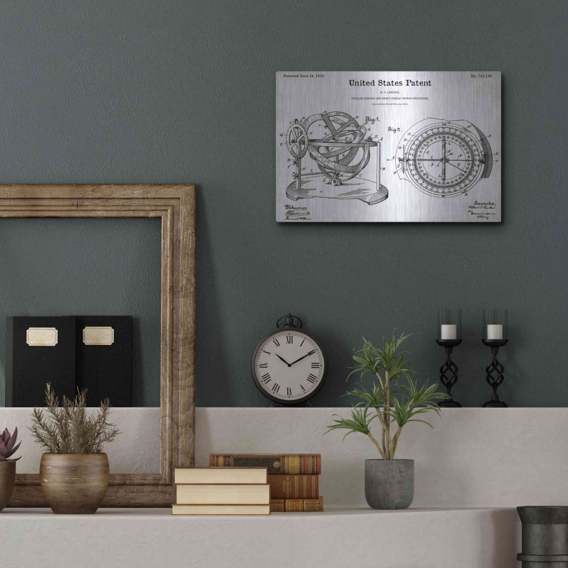 Luxe Metal Art 'Stellar Compass Blueprint Patent White' Acrylic Glass Wall Art,16x12