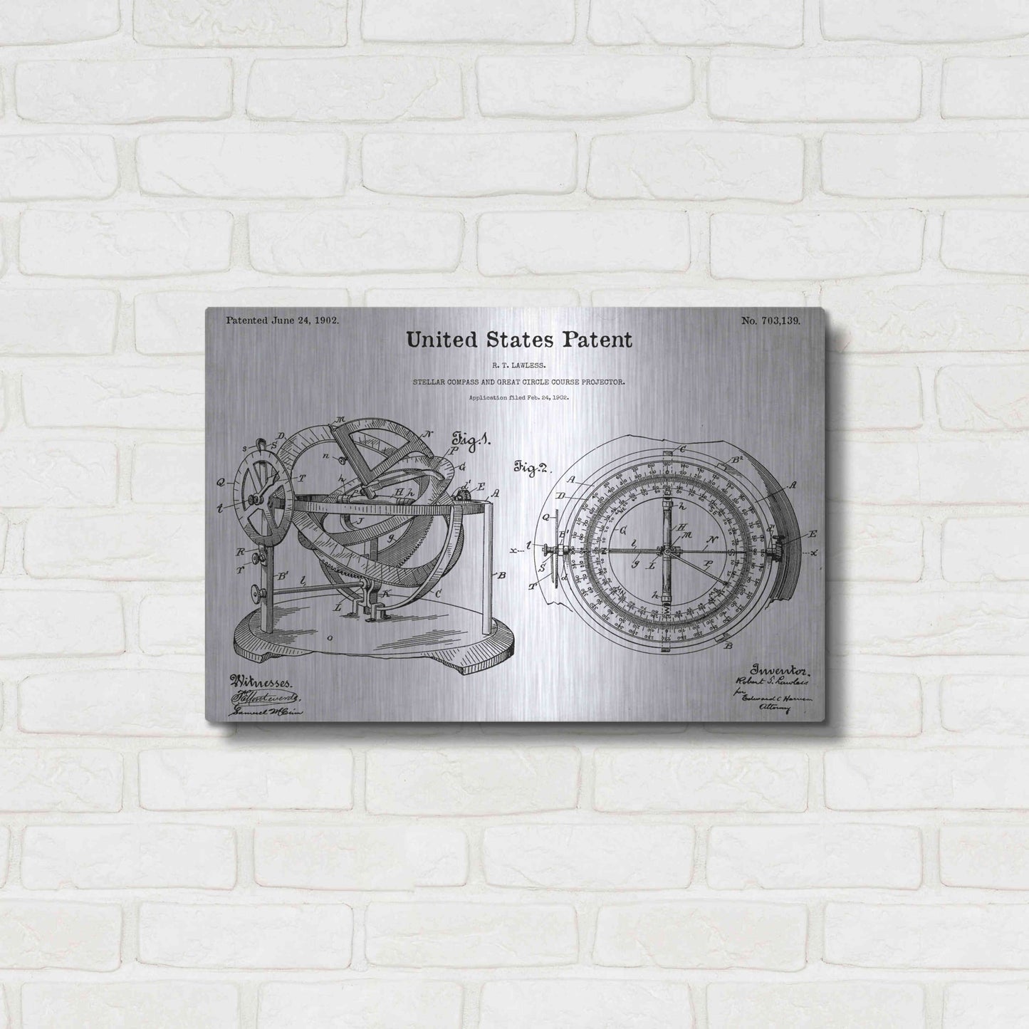 Luxe Metal Art 'Stellar Compass Blueprint Patent White' Acrylic Glass Wall Art,24x16