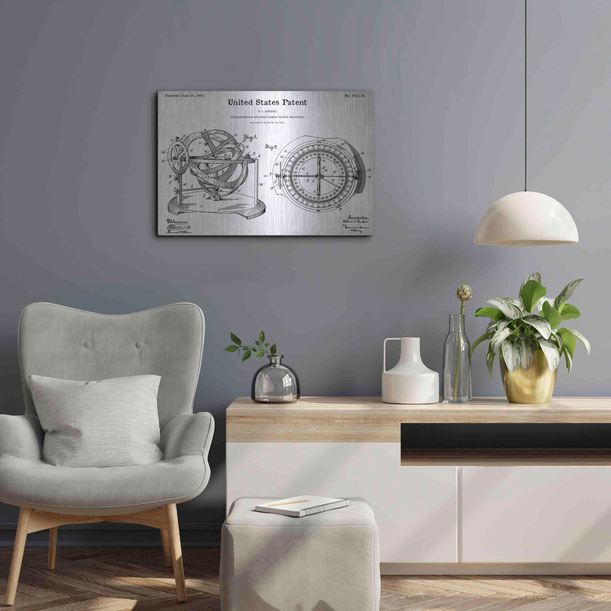 Luxe Metal Art 'Stellar Compass Blueprint Patent White' Acrylic Glass Wall Art,24x16