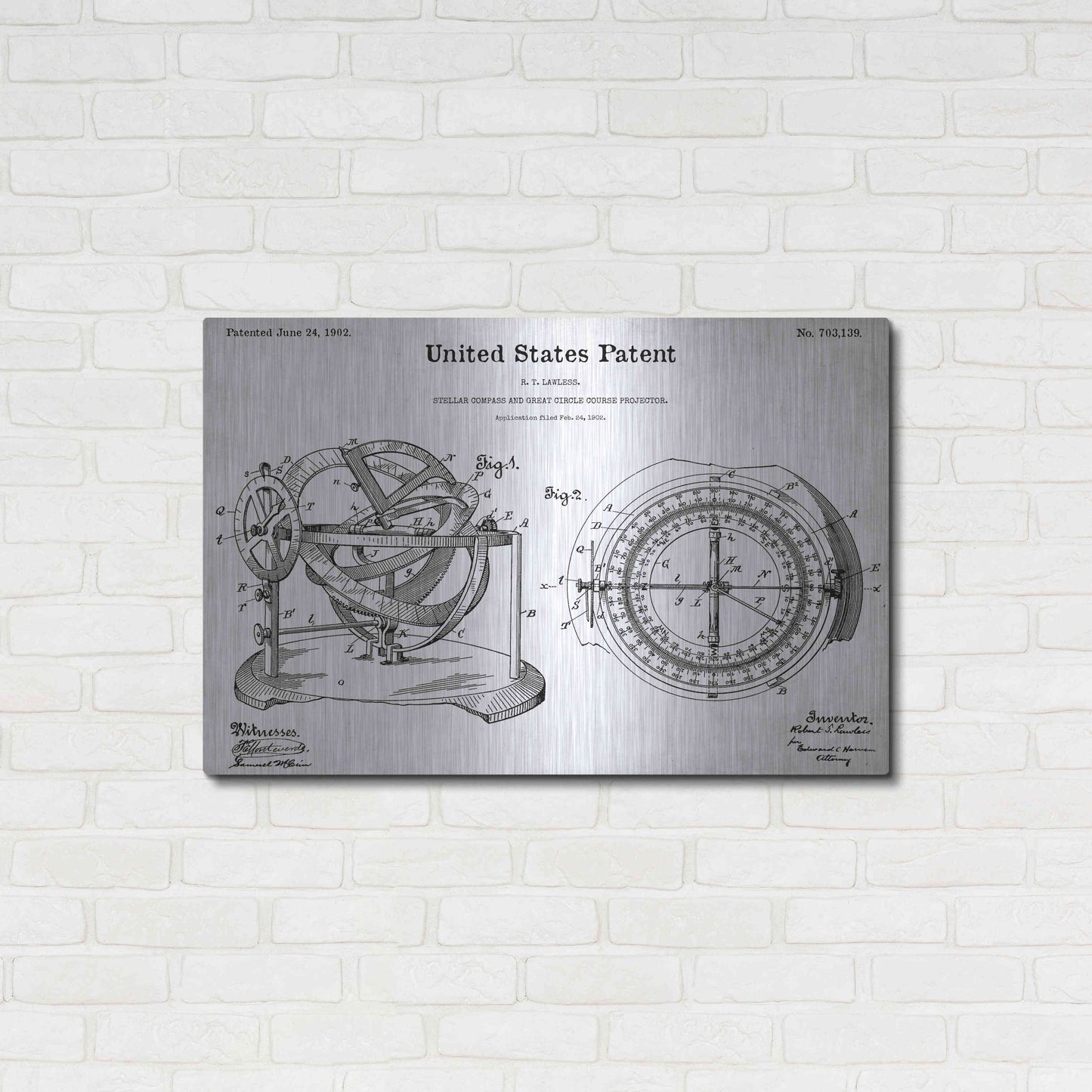 Luxe Metal Art 'Stellar Compass Blueprint Patent White' Acrylic Glass Wall Art,36x24