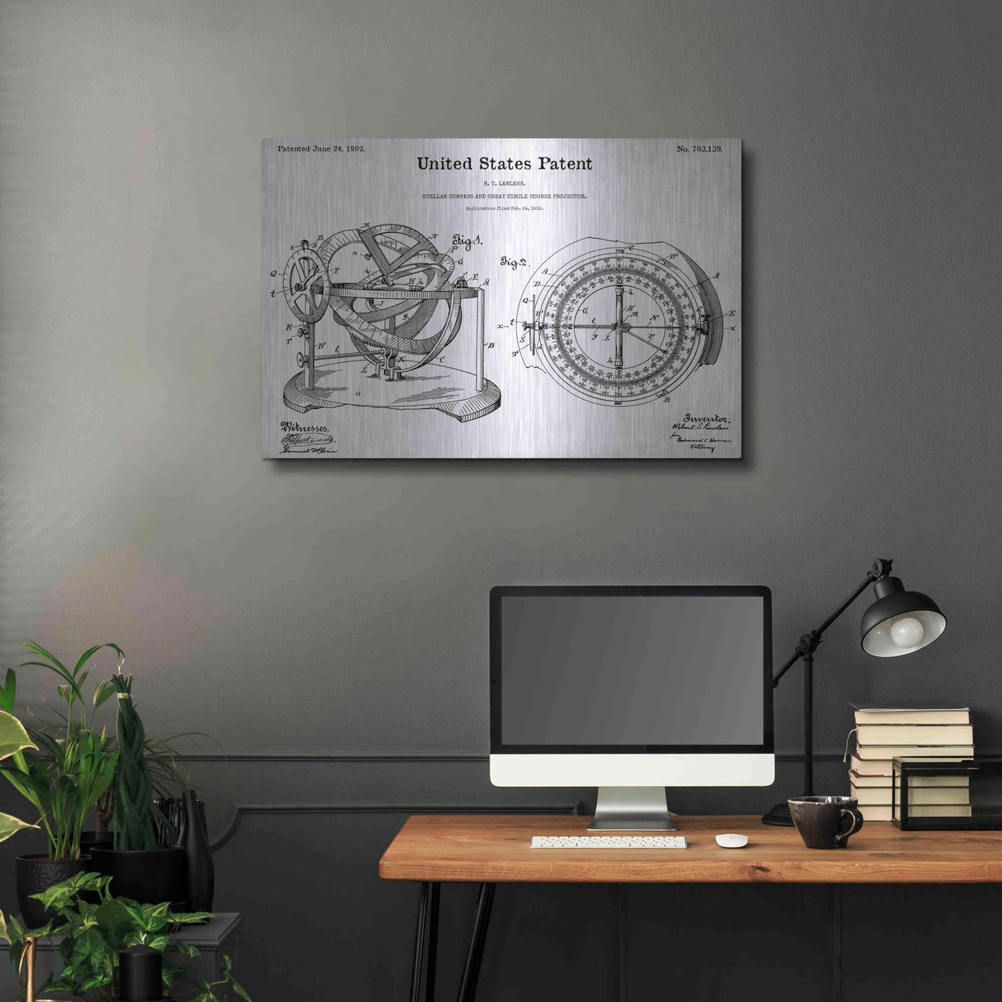 Luxe Metal Art 'Stellar Compass Blueprint Patent White' Acrylic Glass Wall Art,36x24