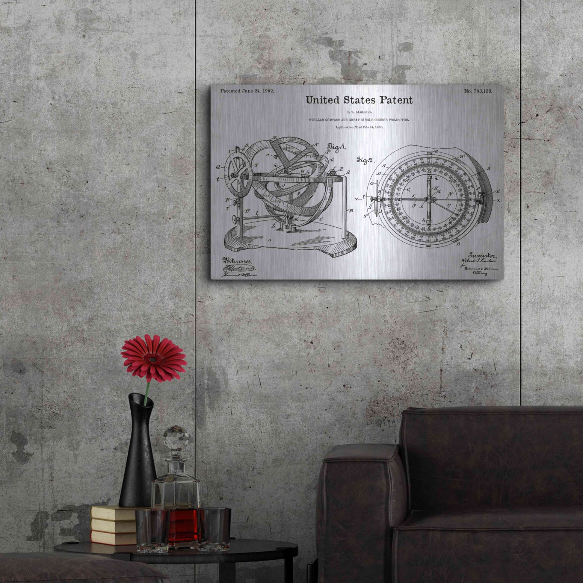 Luxe Metal Art 'Stellar Compass Blueprint Patent White' Acrylic Glass Wall Art,36x24