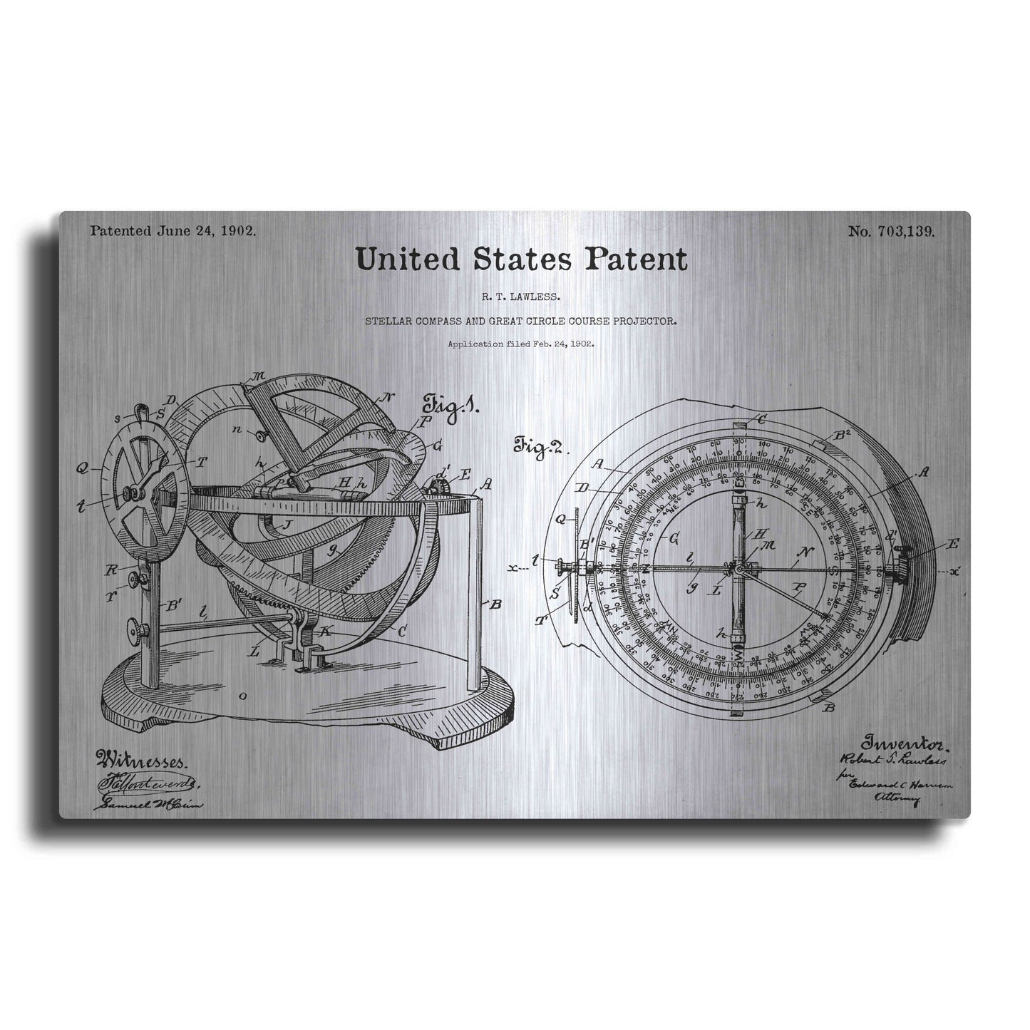 Luxe Metal Art 'Stellar Compass Blueprint Patent White' Acrylic Glass Wall Art