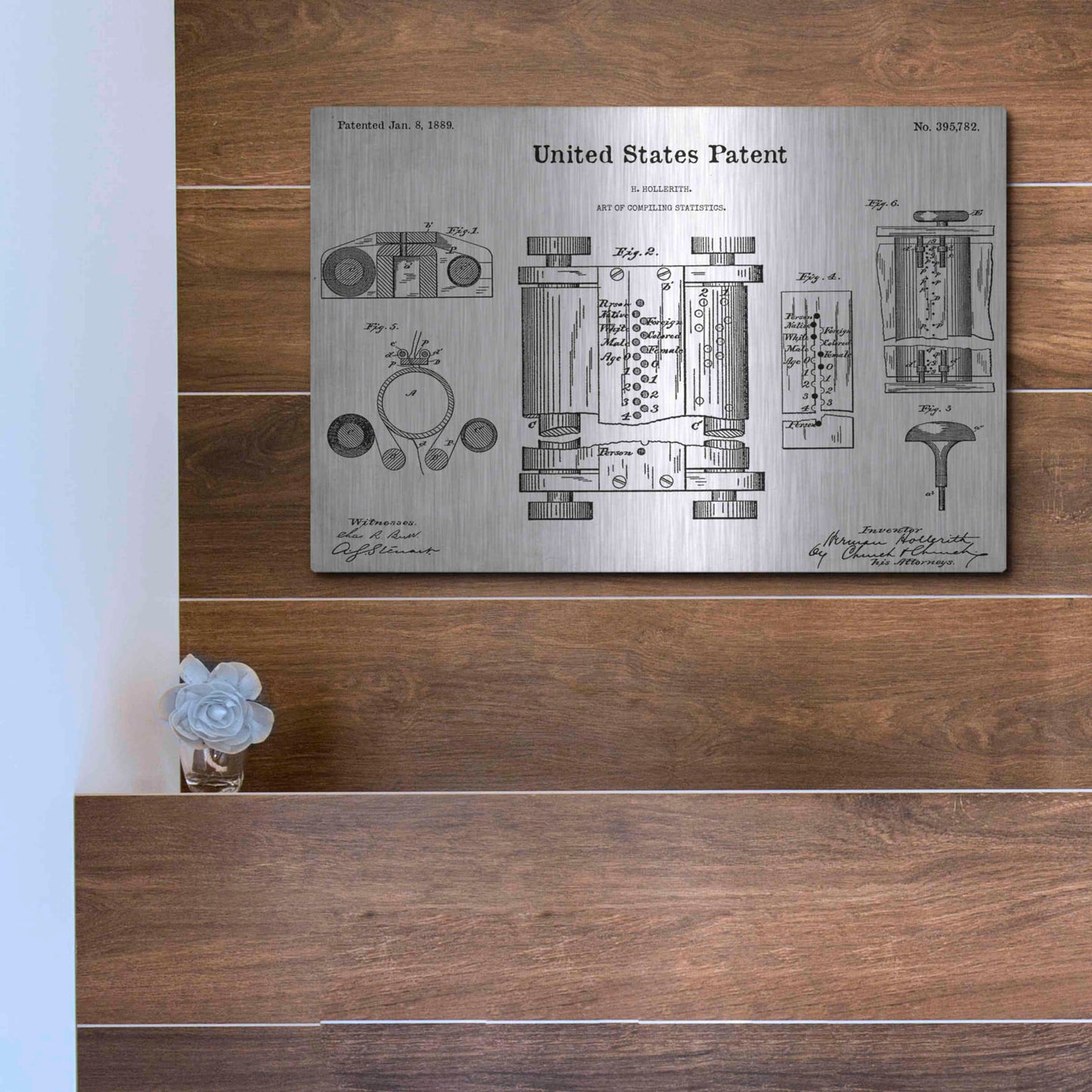 Luxe Metal Art 'Tubular Machine Blueprint Patent White' Acrylic Glass Wall Art,16x12