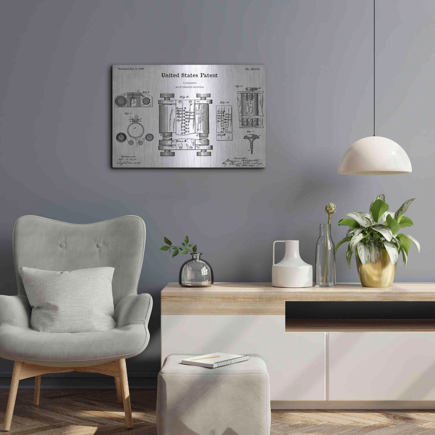 Luxe Metal Art 'Tubular Machine Blueprint Patent White' Acrylic Glass Wall Art,24x16