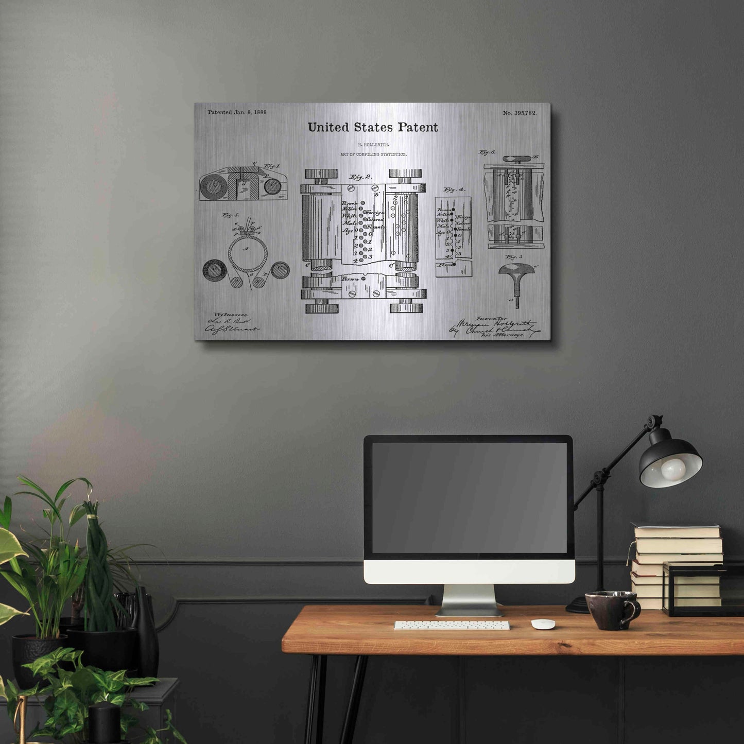 Luxe Metal Art 'Tubular Machine Blueprint Patent White' Acrylic Glass Wall Art,36x24