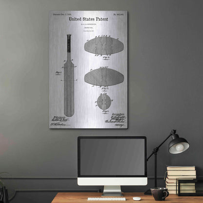 Luxe Metal Art 'Cricket Bat Blueprint Patent White' Acrylic Glass Wall Art,24x36