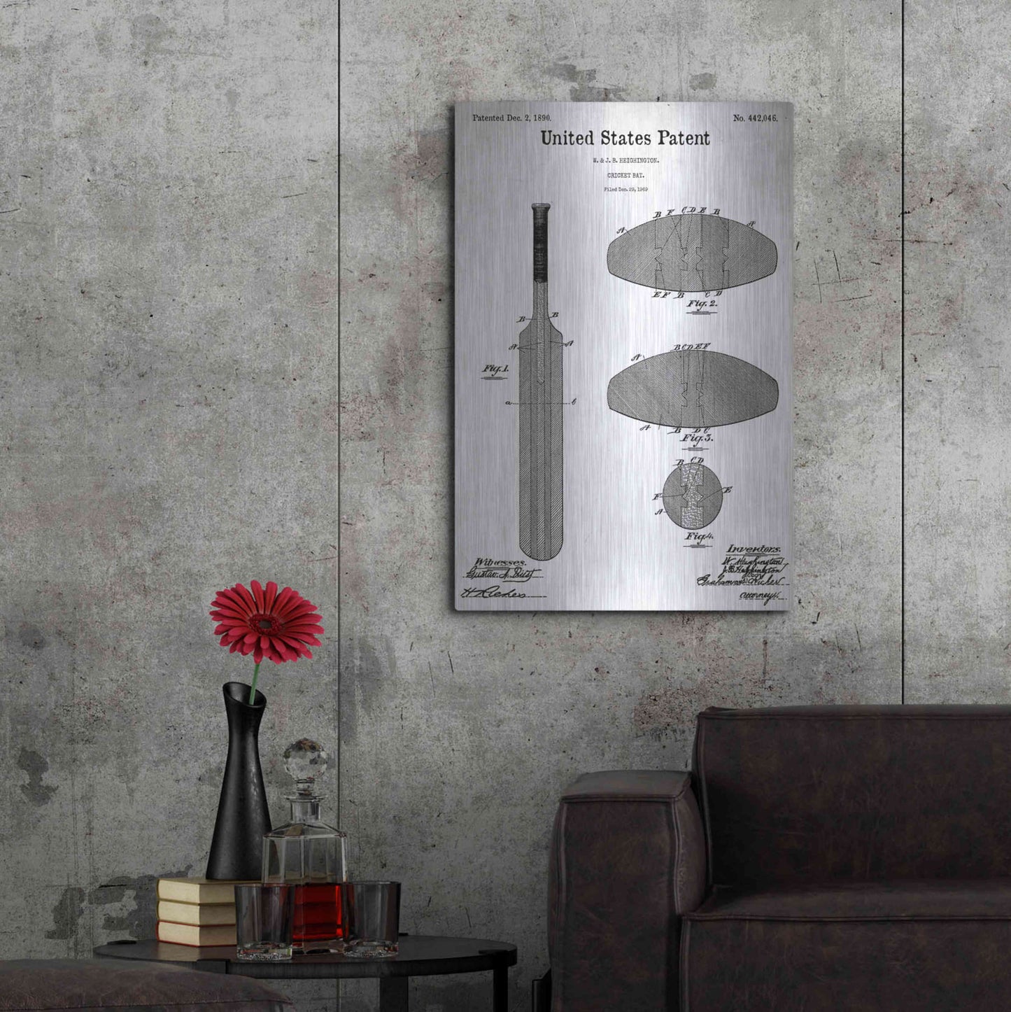 Luxe Metal Art 'Cricket Bat Blueprint Patent White' Acrylic Glass Wall Art,24x36