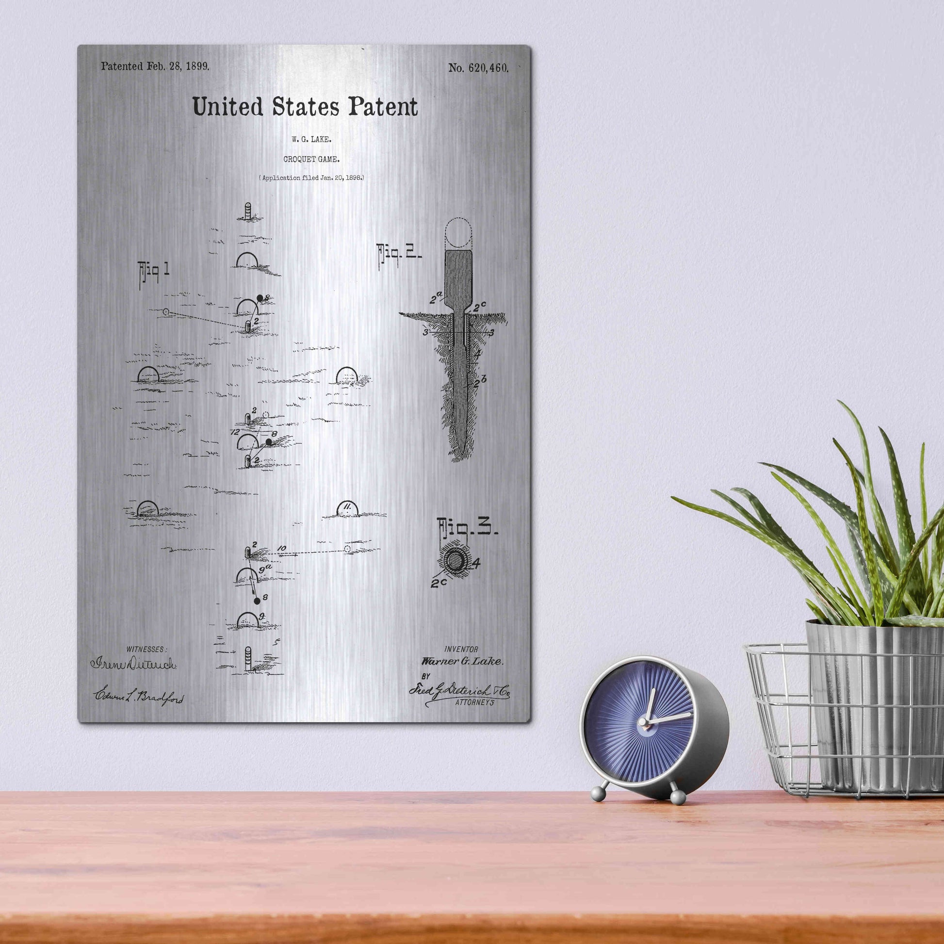 Luxe Metal Art 'Croquet Blueprint Patent White' Acrylic Glass Wall Art,12x16