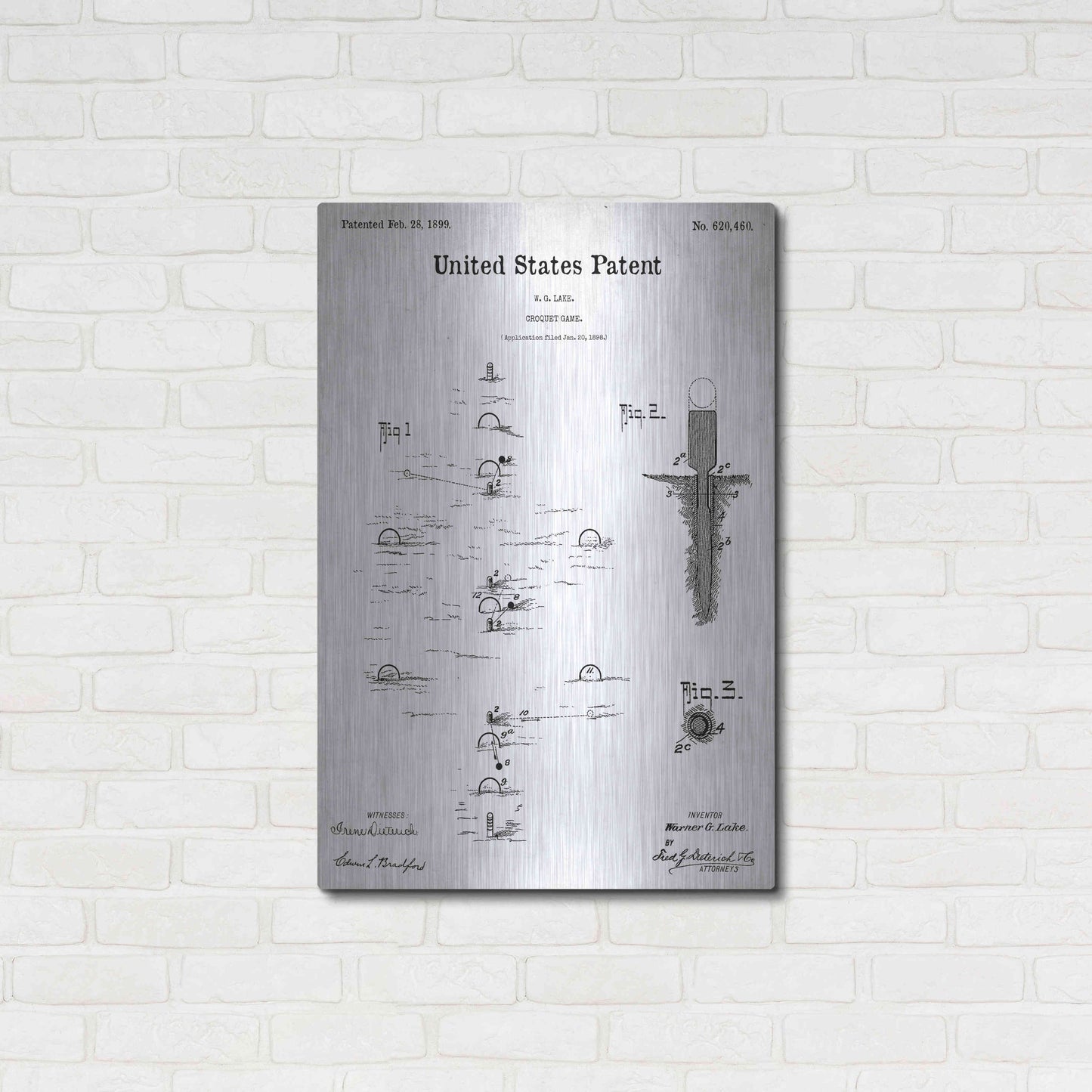 Luxe Metal Art 'Croquet Blueprint Patent White' Acrylic Glass Wall Art,24x36