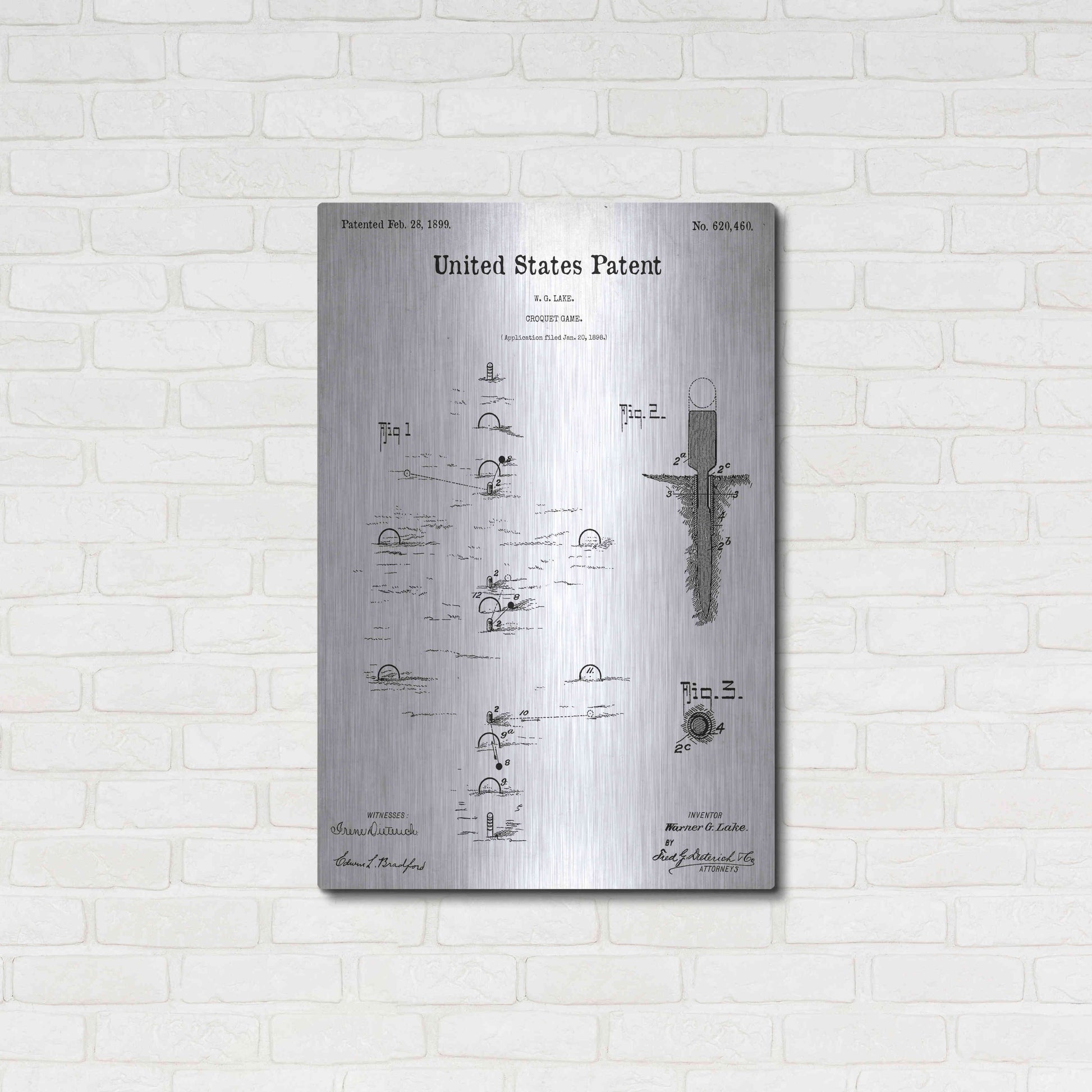 Luxe Metal Art 'Croquet Blueprint Patent White' Acrylic Glass Wall Art,24x36