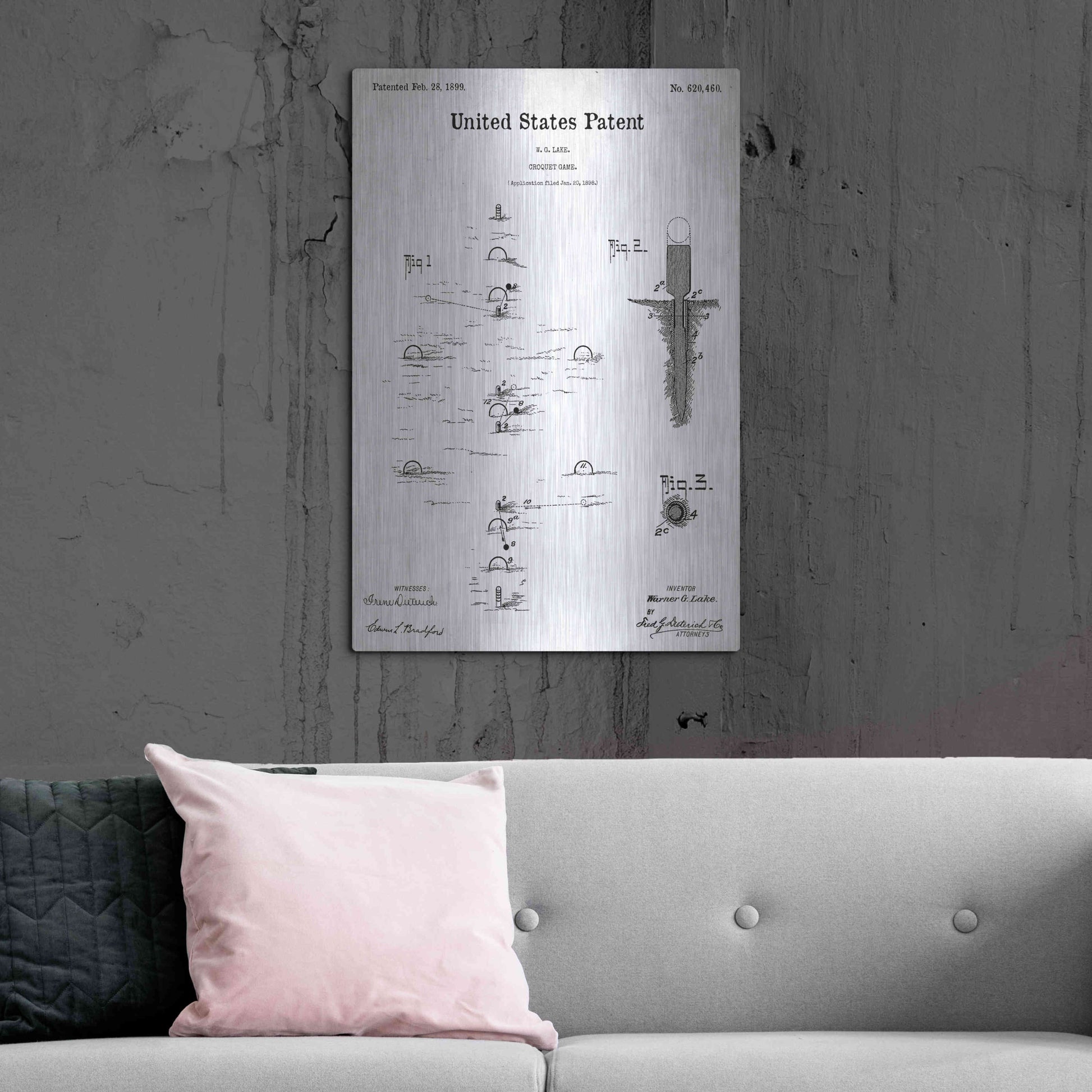 Luxe Metal Art 'Croquet Blueprint Patent White' Acrylic Glass Wall Art,24x36