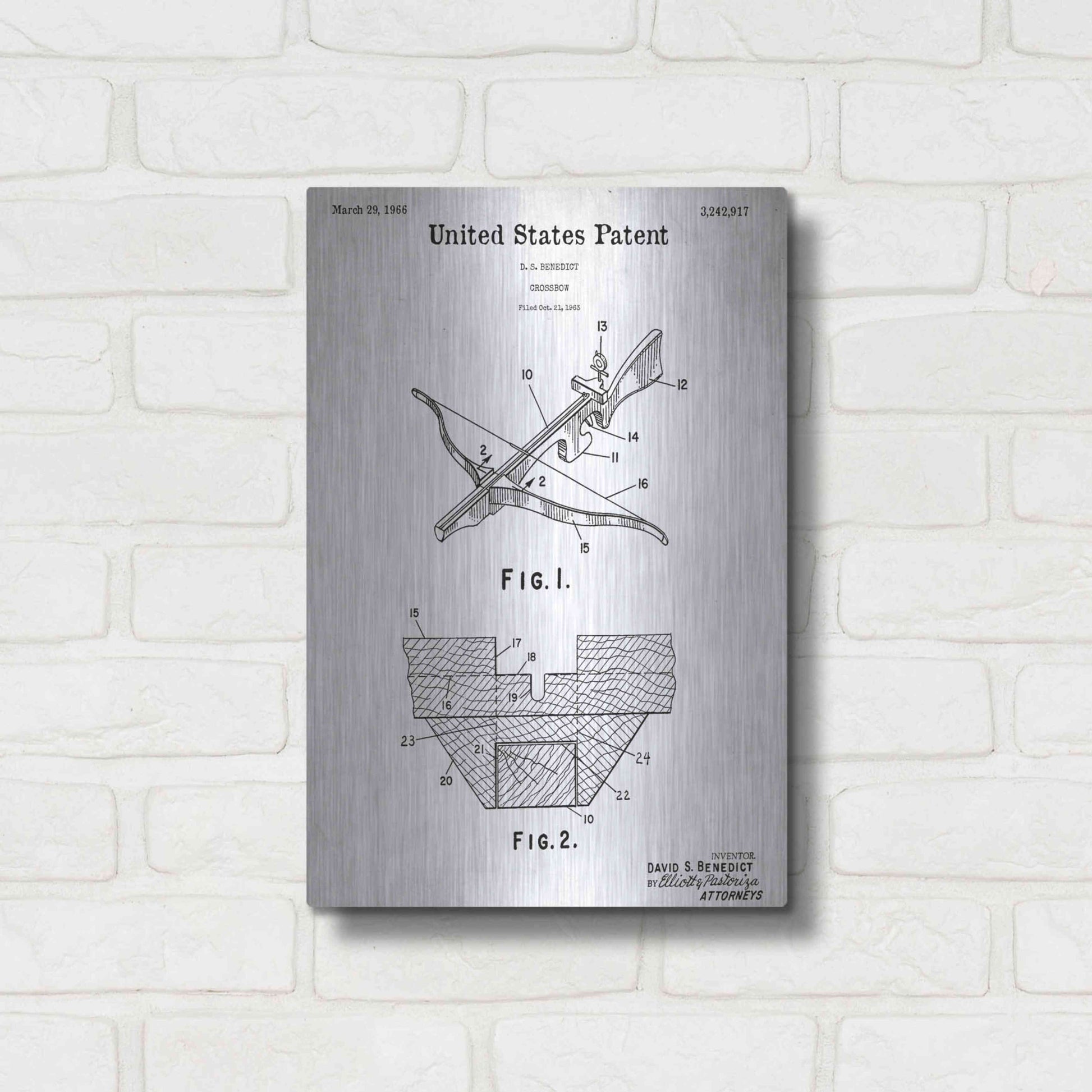 Luxe Metal Art 'Crossbow Blueprint Patent White' Acrylic Glass Wall Art,12x16