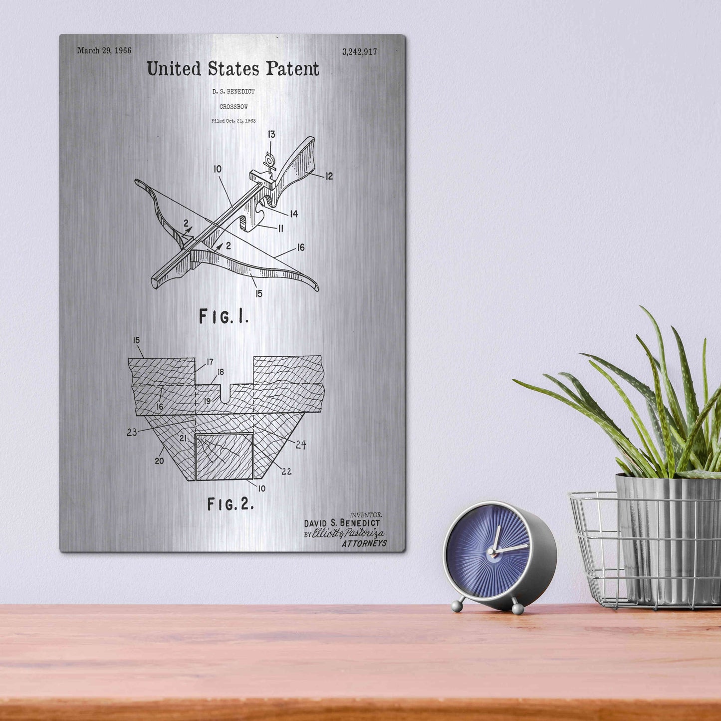 Luxe Metal Art 'Crossbow Blueprint Patent White' Acrylic Glass Wall Art,12x16