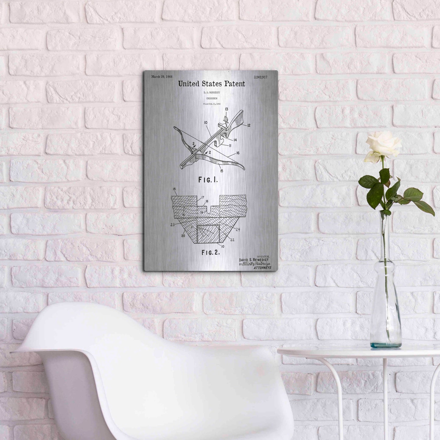 Luxe Metal Art 'Crossbow Blueprint Patent White' Acrylic Glass Wall Art,16x24